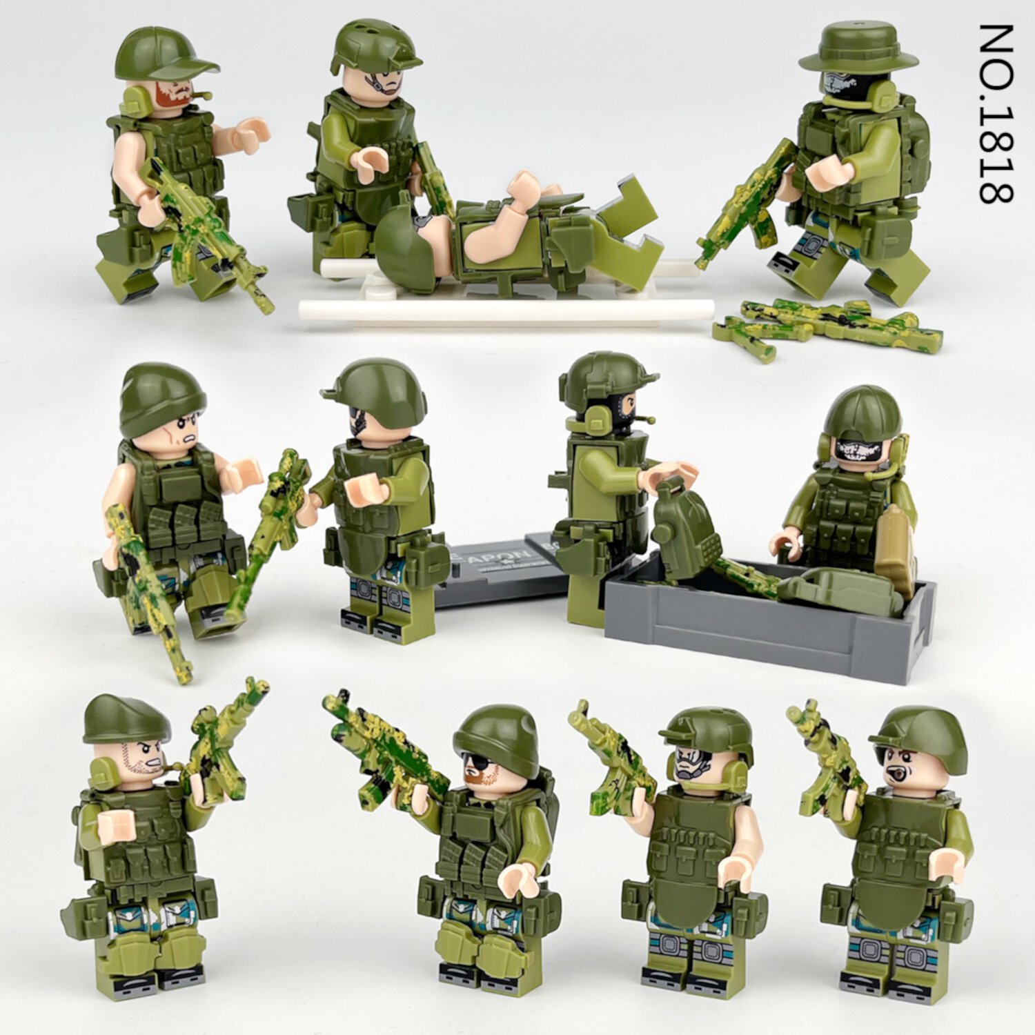 Soapjuice 12PCS Wolf Fang Commando Kids' Buildable Block Army - DIY Toy Set with Stretcher and Assorted Weapons Soapjuice