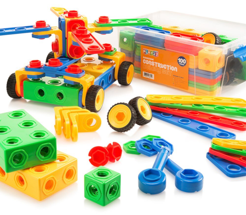 Building Blocks 104 Set - Building Toys with Car Wheels - STEM Construction Educational Fun Toy Set, Best Toy Blocks Ages 3 Years and Up - Great Educational Toys Building Sets - Play22USA Play22