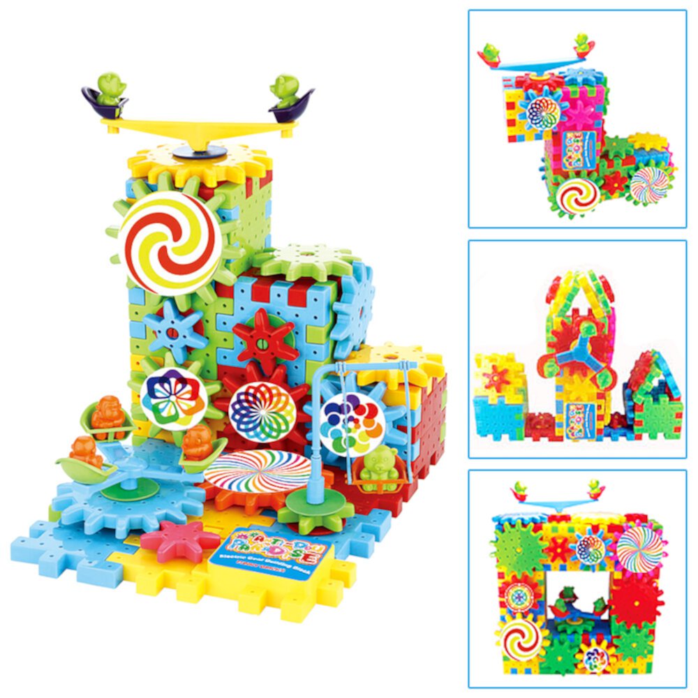 Battery Operated 81pcs Rotating Building Blocks with Gears for STEM Learning, Educational Building Blocks Toys for Girls and Boys (Gear Building Blocks) Batteries not included Kid Odyssey