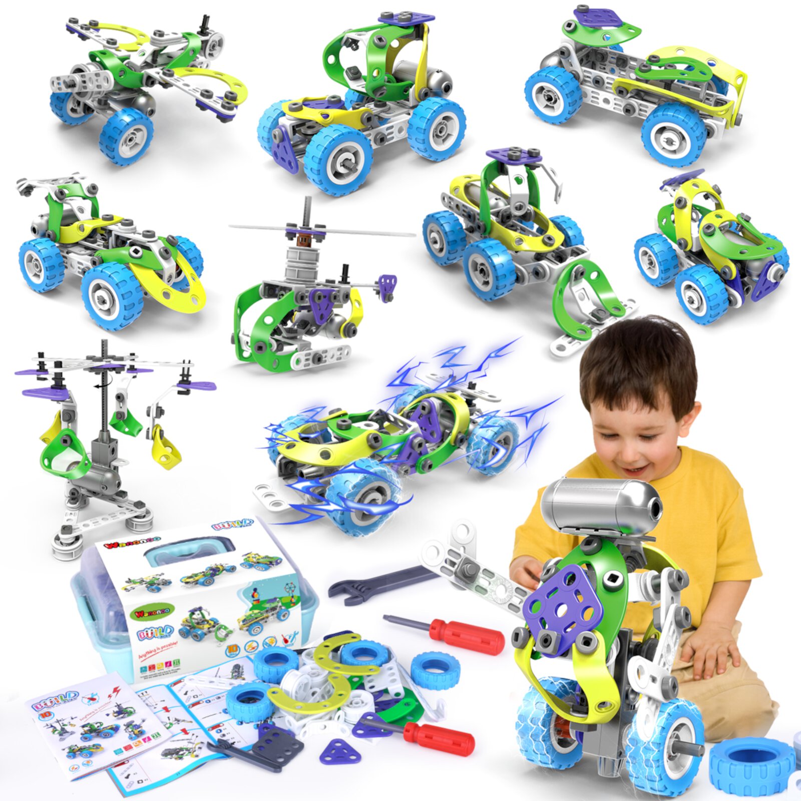 Wanonoo Engineering Building Blocks Set, Stem Toys for 5 6 7 8 9+ Year Old Boys, Preschool Learning Toys, Educational Creative Game, Birthday Gifts for Kid Ages 5 6 7 8 Year Old Boys Girl Wanonoo