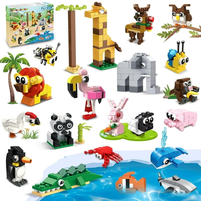 HogoKids 20 Pack Party Favors for Kids, 664PCS Animals Building Blocks Sets Gift for Kids Aged 6-12+ HogoKids