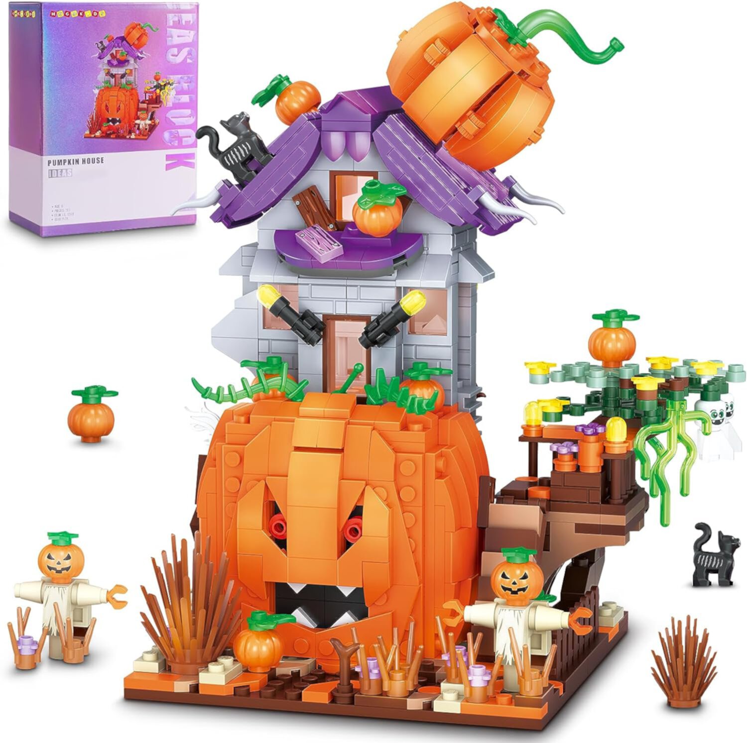 Halloween Pumpkin House Building Set - 762 PCS Halloween Decor Pumpkin Cabin Building Blocks Toys Mini Bricks Halloween Party Décor Gifts for Kids Boys Girls 6 7 8 9 10 11 12+ Years Old Generic