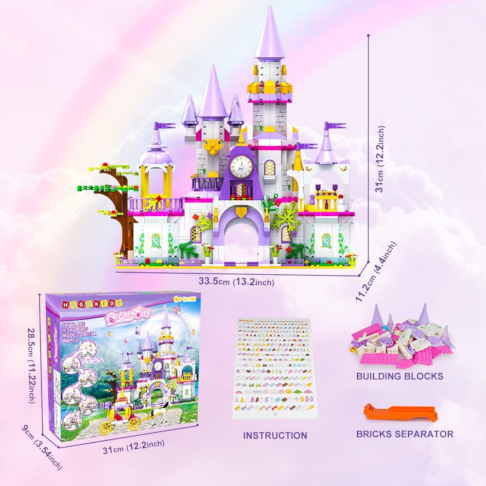 HogoKids Purple Girls Castle STEM Building Toys, 998 PCS Pink Princess Castle and Carriage Creative Building Blocks Sets for Girls 6-12 Year HogoKids