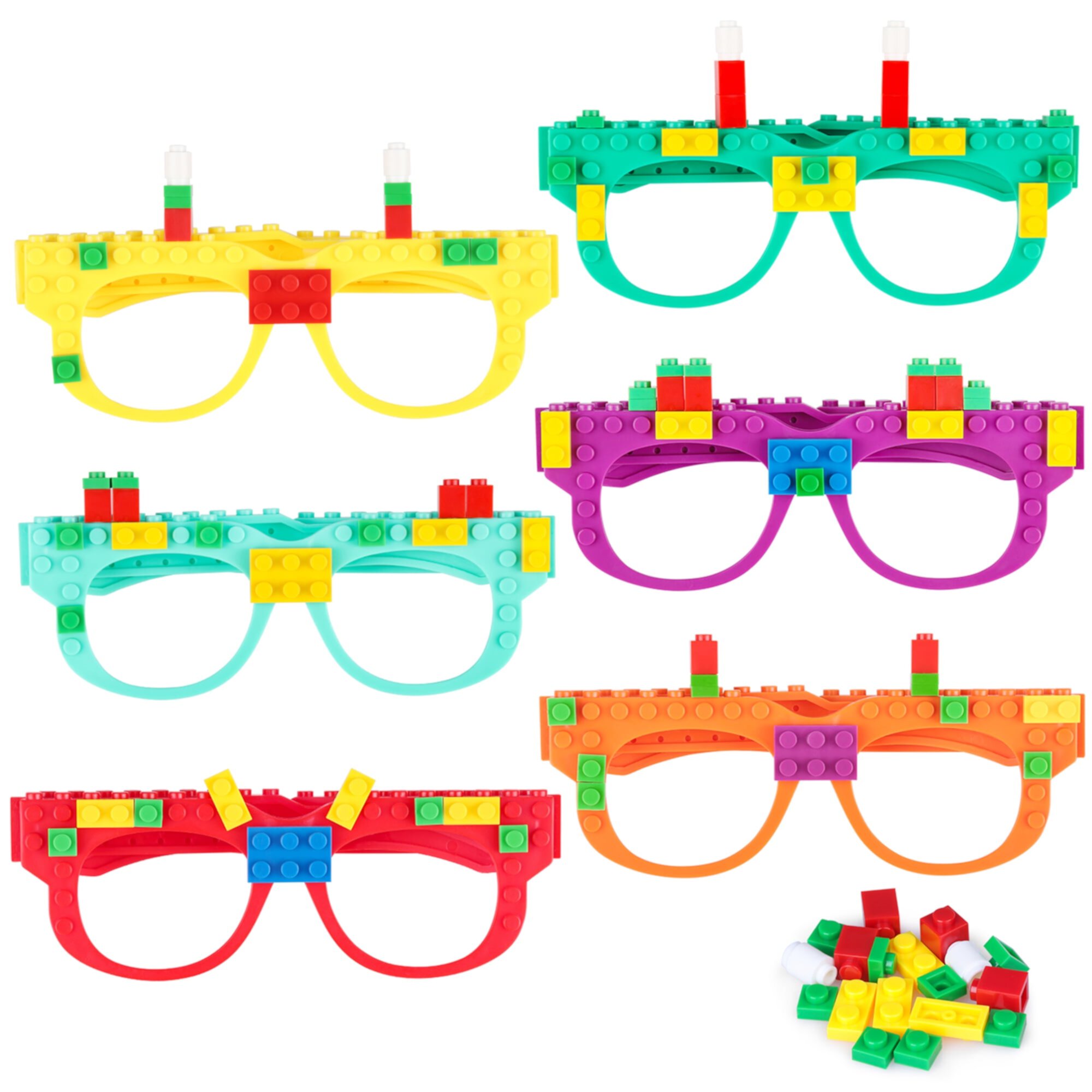 12 Pcs DIY Building Bricks Glasses Building Blocks Games for Kids Creative Building Block Glasses Party Favors, Carnival Birthday Party Games Supplies Hxezoc