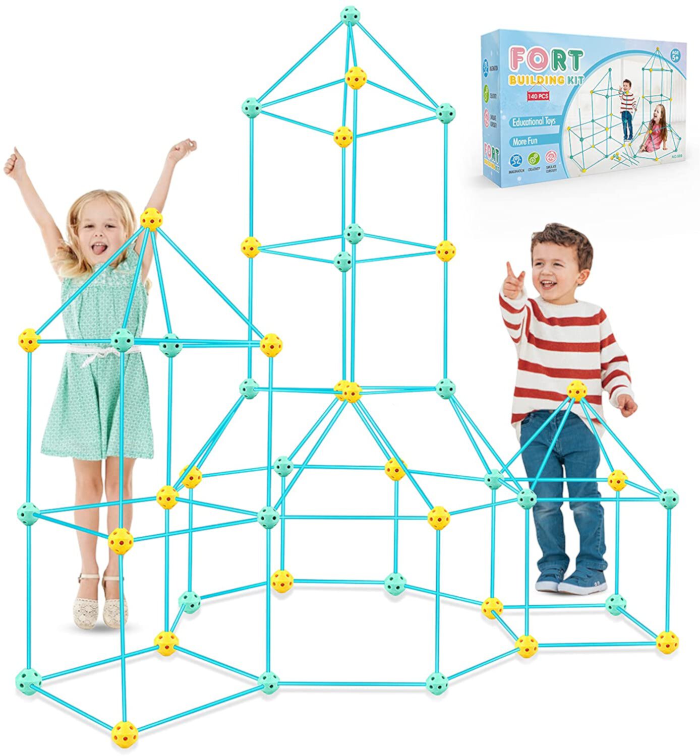 Fort Building Kit for Kids, 140pcs STEM Toys for Boys 4-12Y, Kids Tunnel DIY Fort Building Castles Indoor Outdoor Toy Allaugh