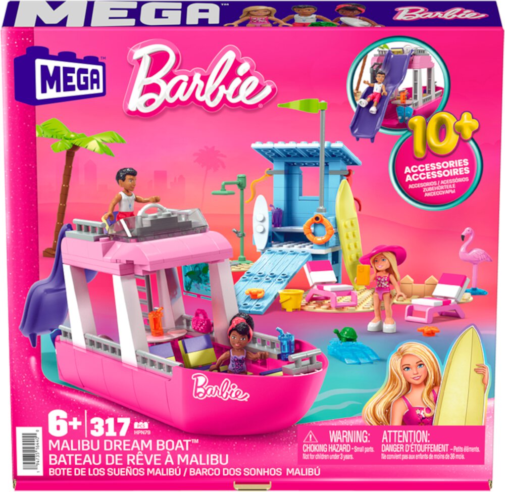 MEGA Barbie Malibu Dream Boat Building Set: 317-Piece Construction Kit for Ages 6+ Barbie