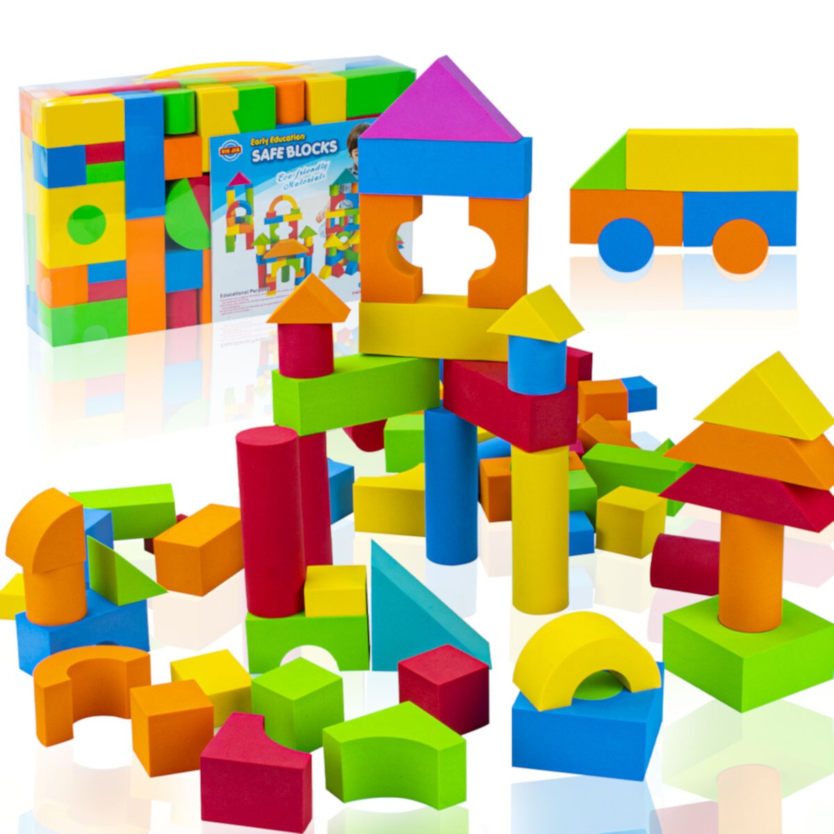 UNIH Foam Building Blocks, Soft Stacking Toys for Age 1 2 3 4 Year Old Boys Girls, Kids Stackable Block Set (94 Pcs) UNIH