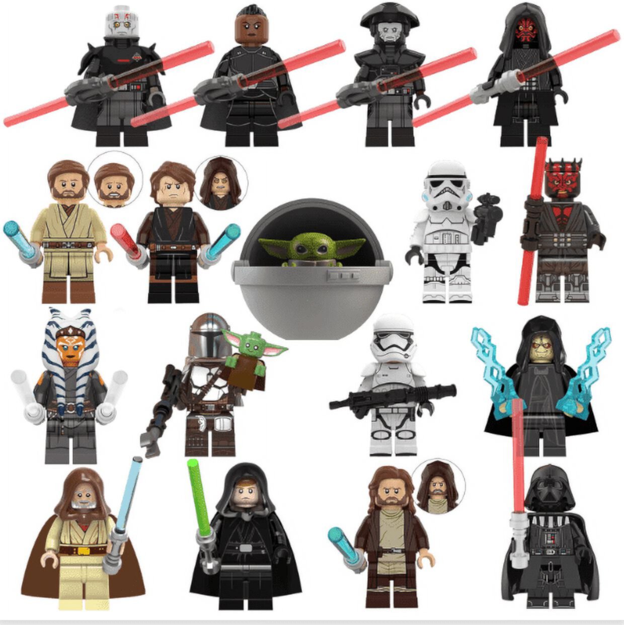 18 Pcs Star Wars Minifigures Pack Building Blocks Toys Set, 1.77 inch Battle Clone Troopers Mandalorian Action Figures Building Kits for Boys Kids Fans Birthday Gifts Ganavi