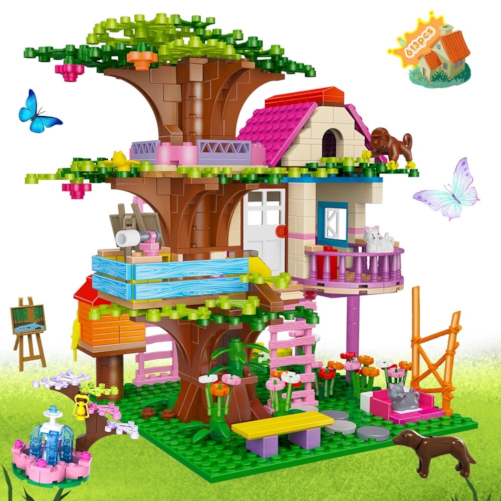 HogoKids Treehouse Building Set with LED Light, 433Pcs Blocks Toys with Car Animals Swing for Kids Ages 6-12 HogoKids