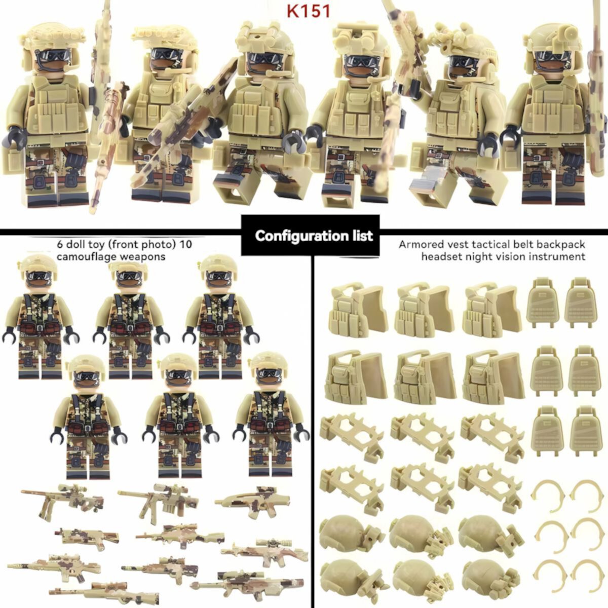 NWJ Children's Building Block Soldier Ghost Camouflage Special Forces Figures Set 2- Military Toy Collection NWJ