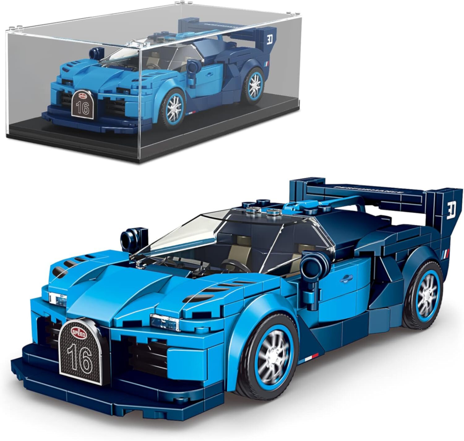 Speed Champion Racing Car Building Sets with Acrylic Display Case, Bugatti Vision GT Super Car 27001 Building Kit Toy, Collectible Model Cars Building Blocks for Kids 8+(336 Pieces) Generic