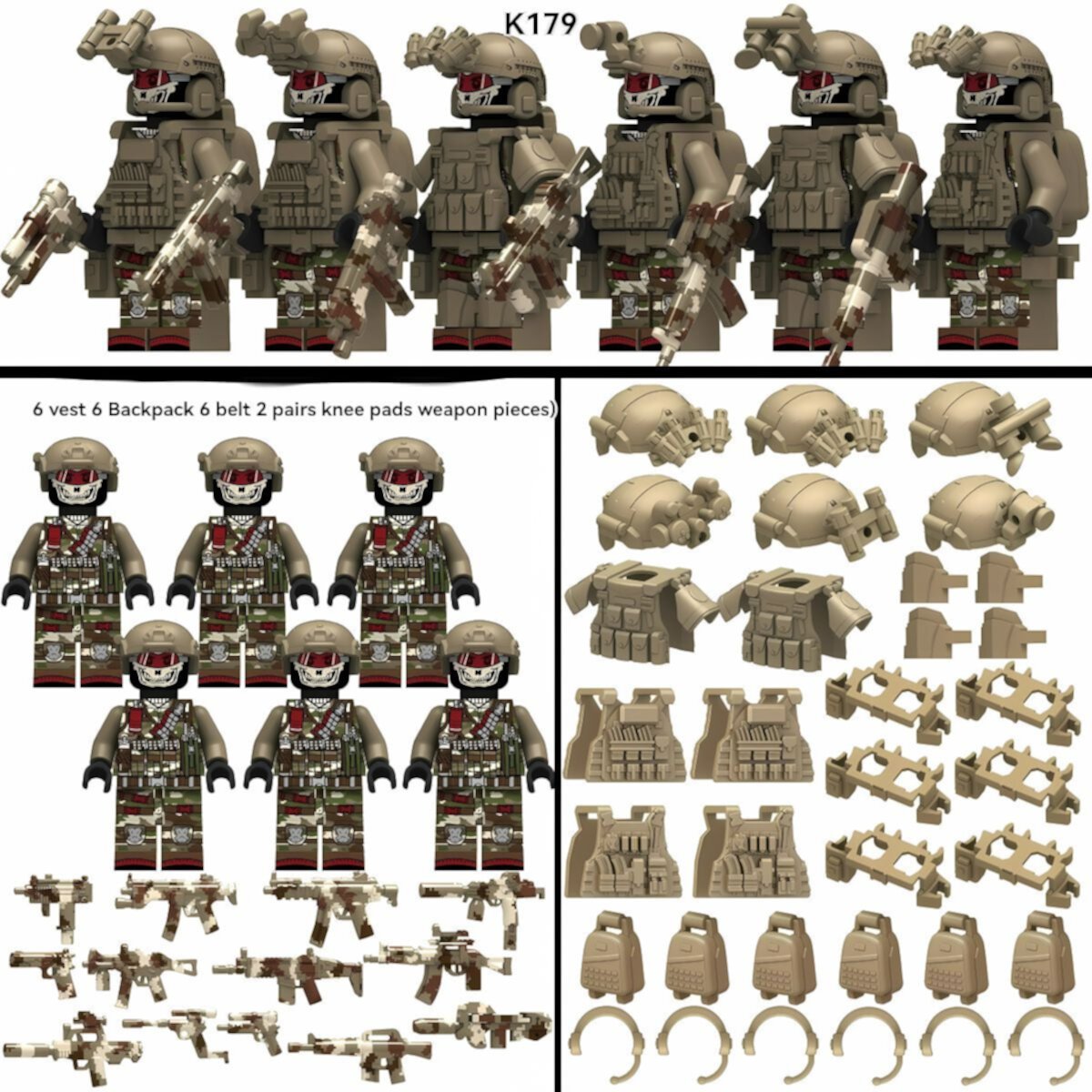 NWJ Children's Building Block Soldier Ghost Camouflage Special Forces Figures Set 2- Military Toy Collection NWJ