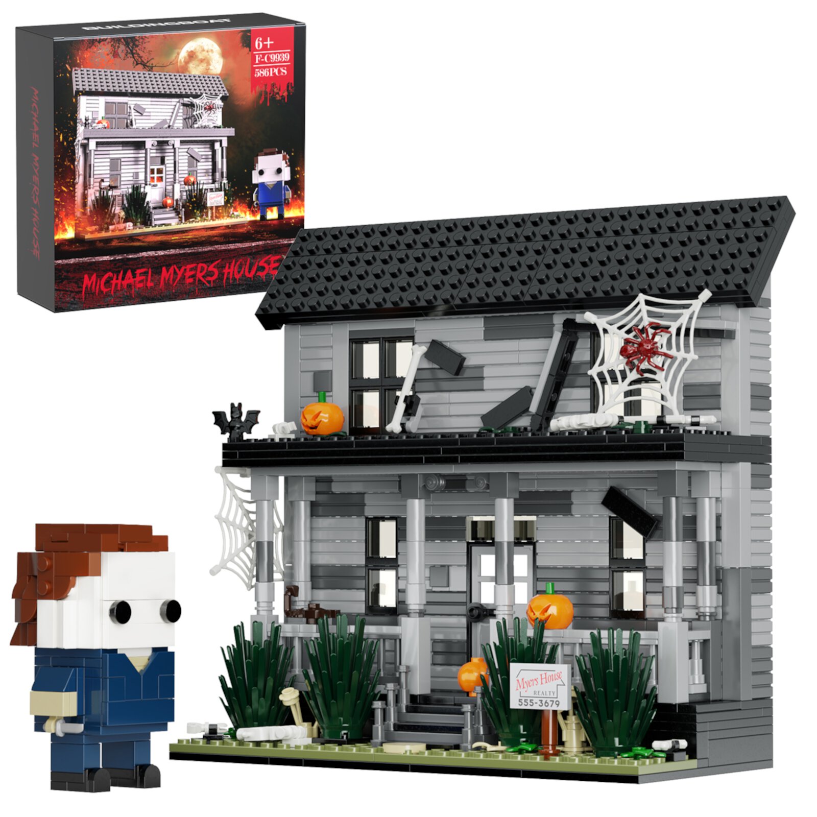 New Michael Myers House Building Block Set Horror Movie Iconic Street Architecture Model Toys Children Halloween Gifts,586 Pieces AnLinMOC