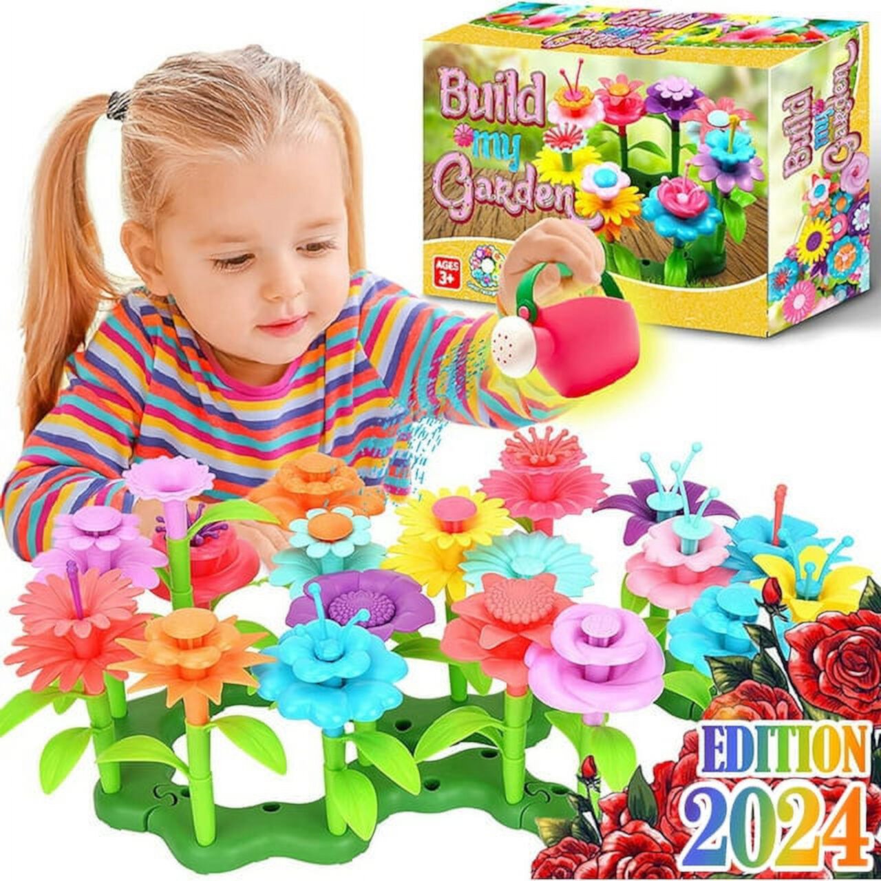 Flower Garden Building Toy for Girls 3-6 Years Old STEM Toys for Educational Activity Flower Stacking Toys Preschool Learning Activity Toddlers Kids NETNEW