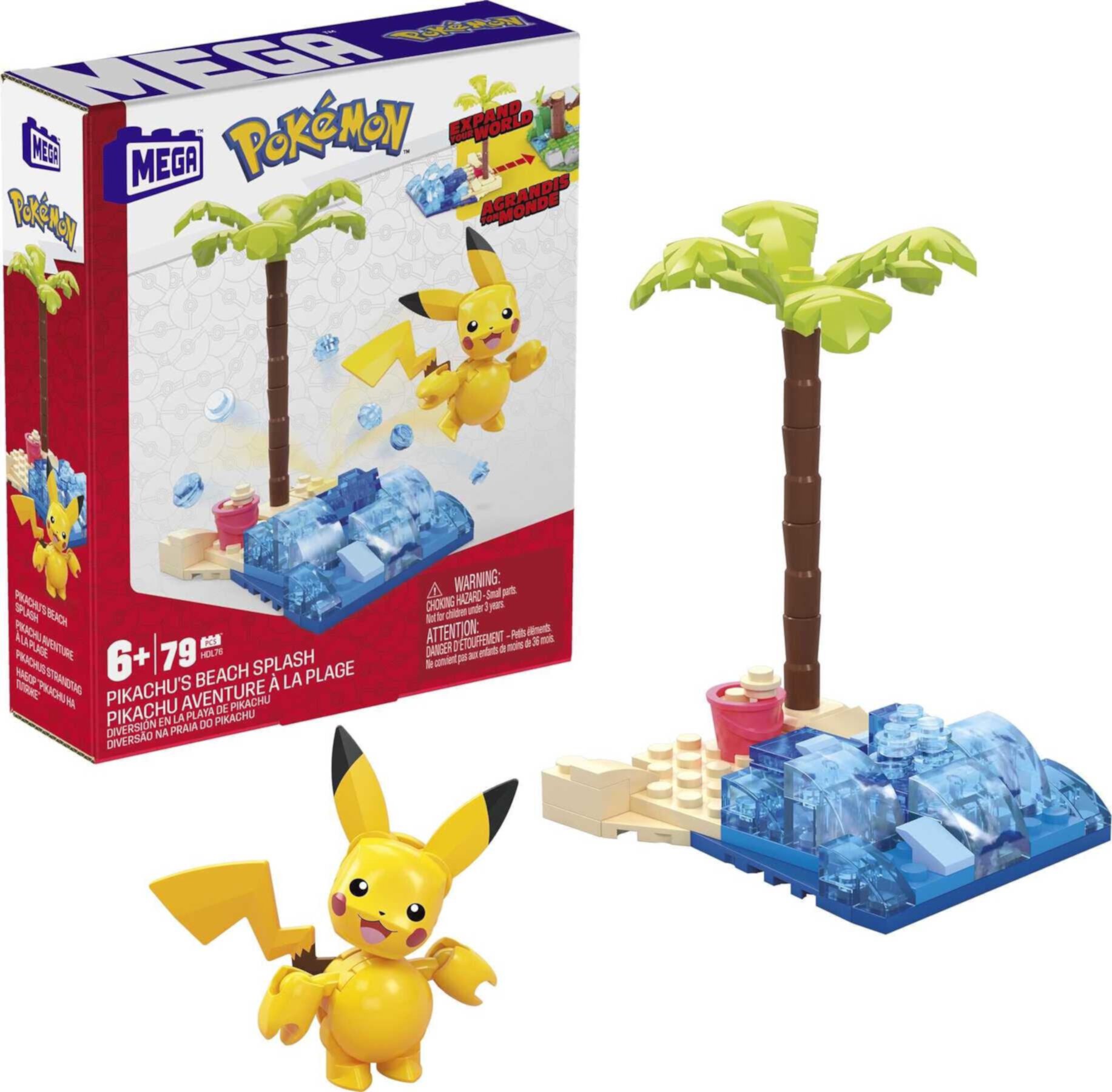 MEGA Pokemon Building Toy Kit Pikachu's Beach Splash (79 Pieces) for Kids Mega