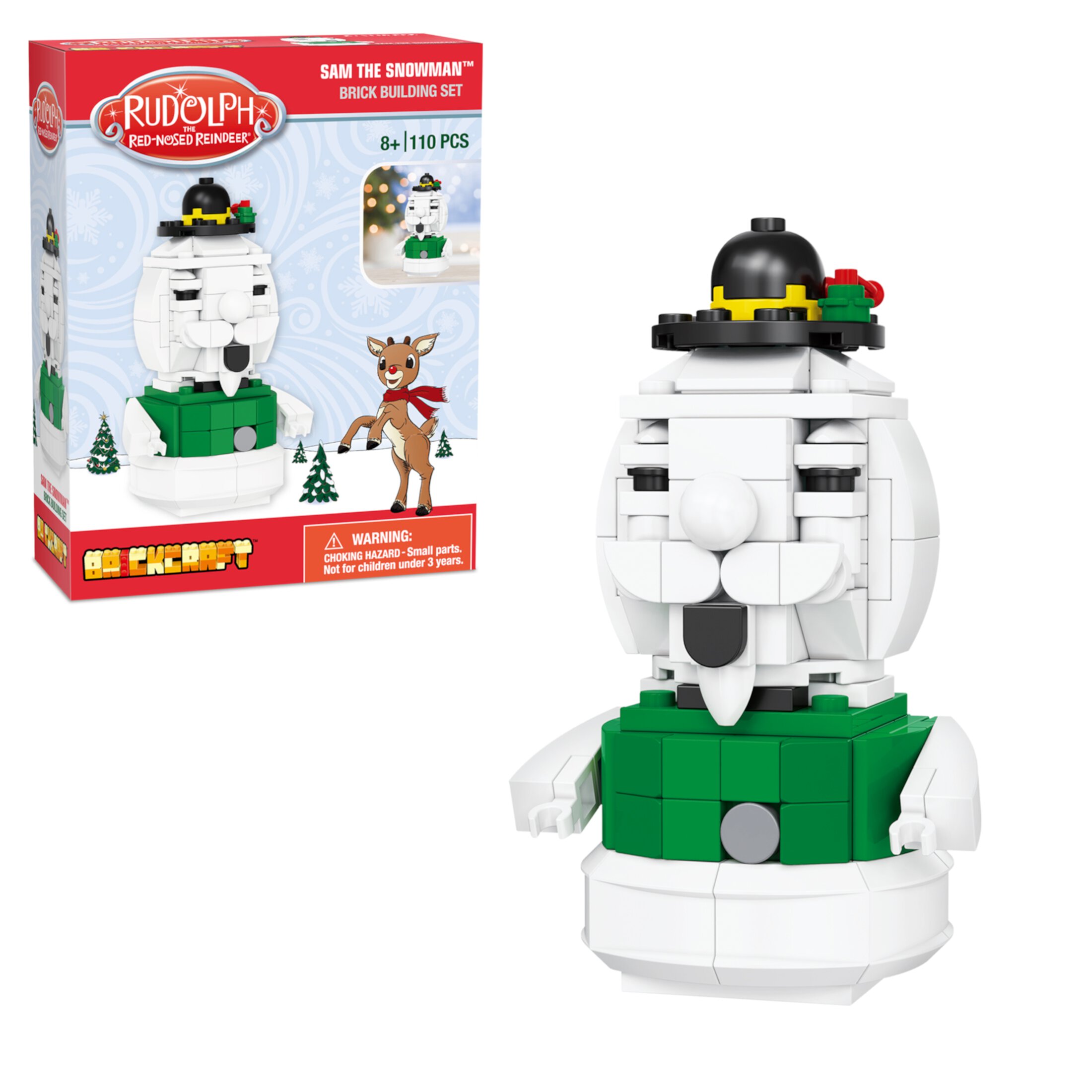 Brickcraft Rudolph Sam the Snowman Brick Building Kit (110-Plastic Piece Set), Festive Figure Christmas Décor, Holiday Gift Idea for Children, Adults, Friends and Family Brickcraft