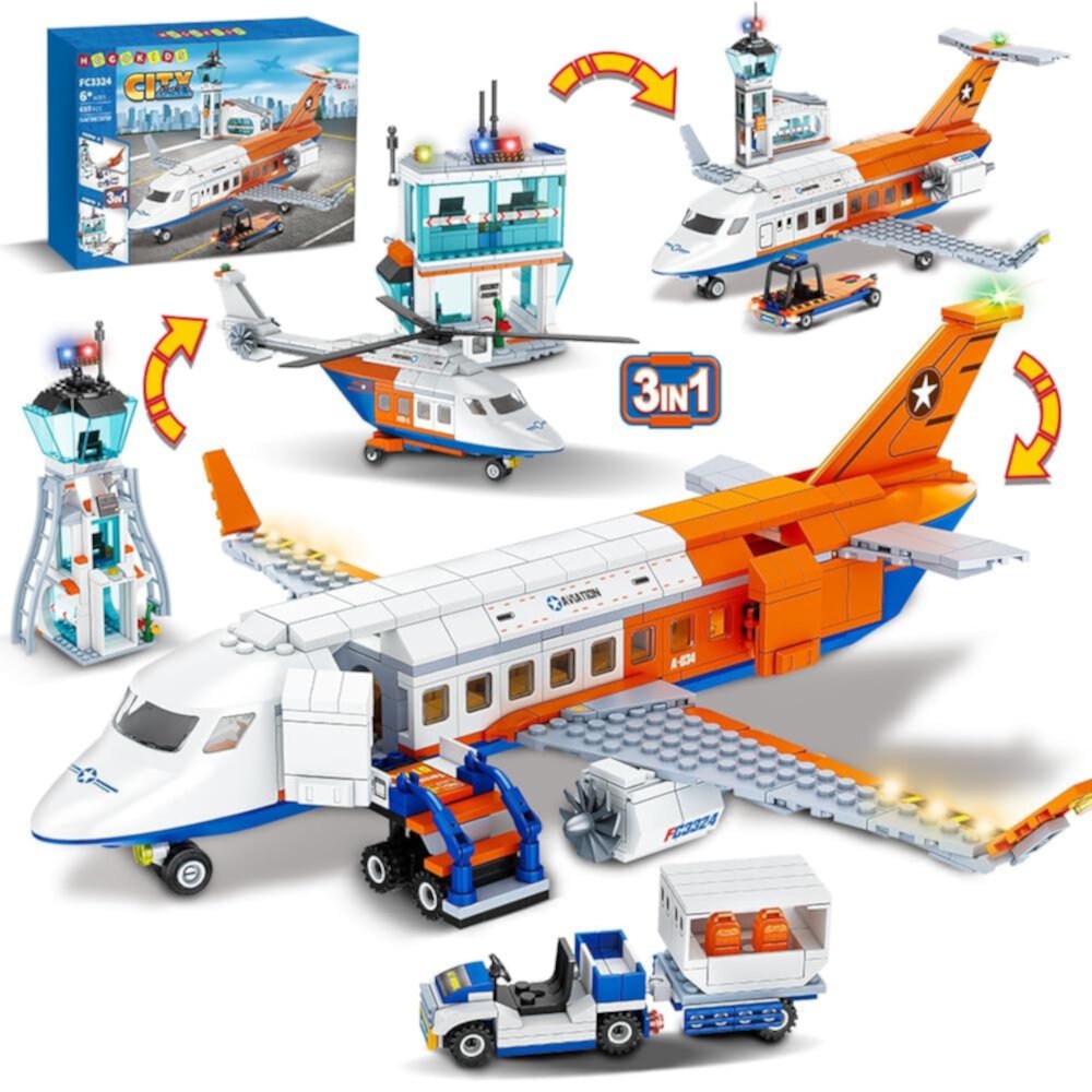 HogoKids 697-Piece STEM 3-in-1 Airport Passenger Plane Building Block Toy for Kids Adults 6 7 8 9+ Years HogoKids