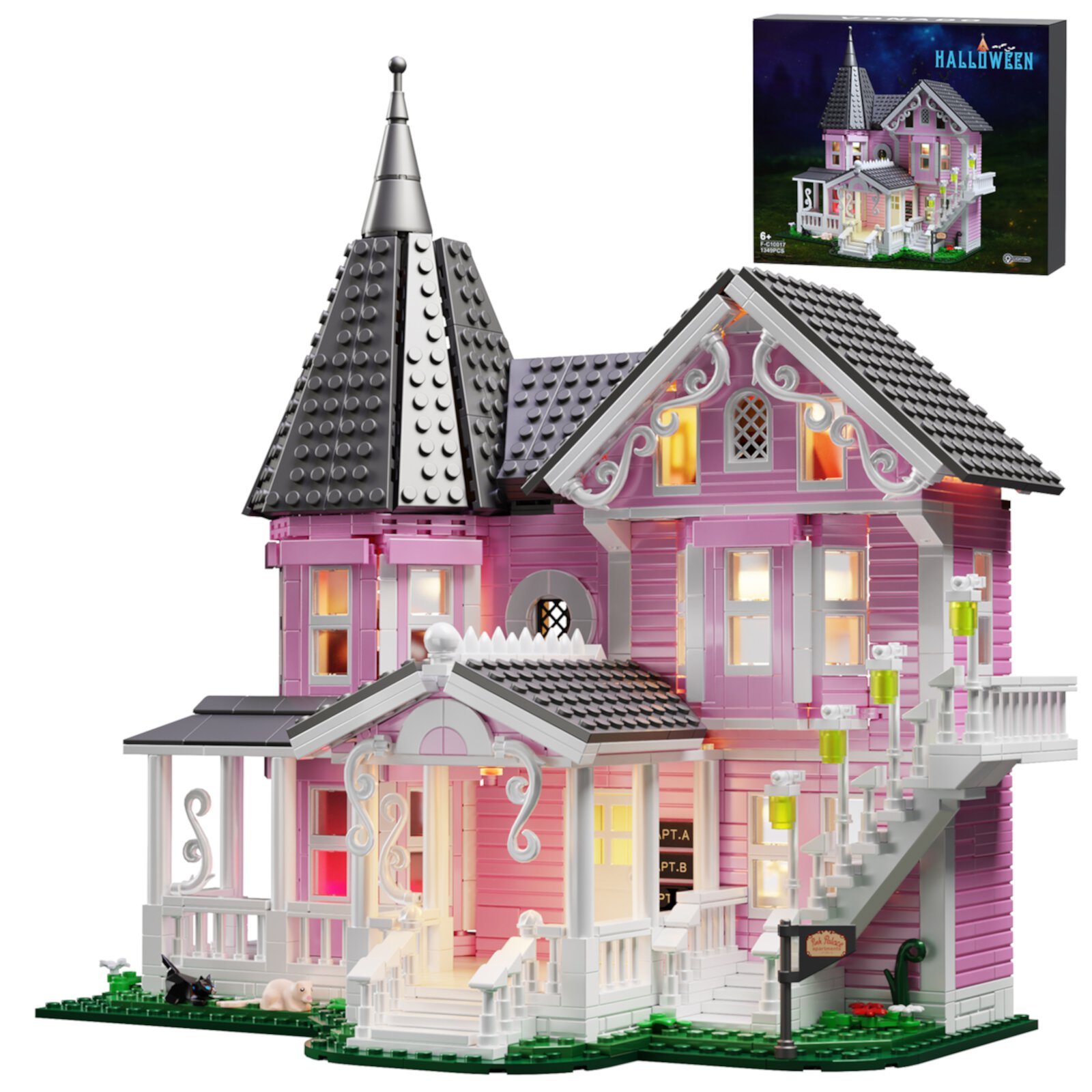 Coralineed Pink Palace Apartment Building Block Set Halloween House Toys Children Christmas Gifts AnLinMOC