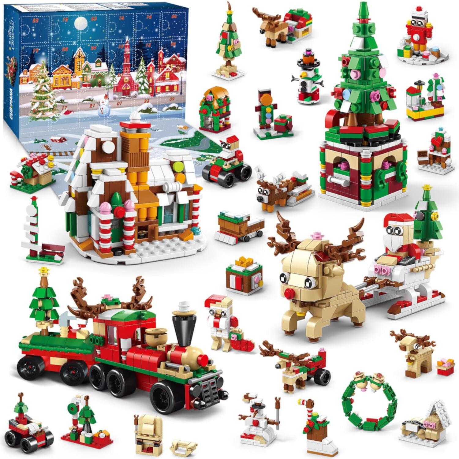 HogoKids Christmas Building Set with LED Light, 1235 PCS Christmas Toys Tree Train House Blocks for Kids 6-12+ Year Old HogoKids