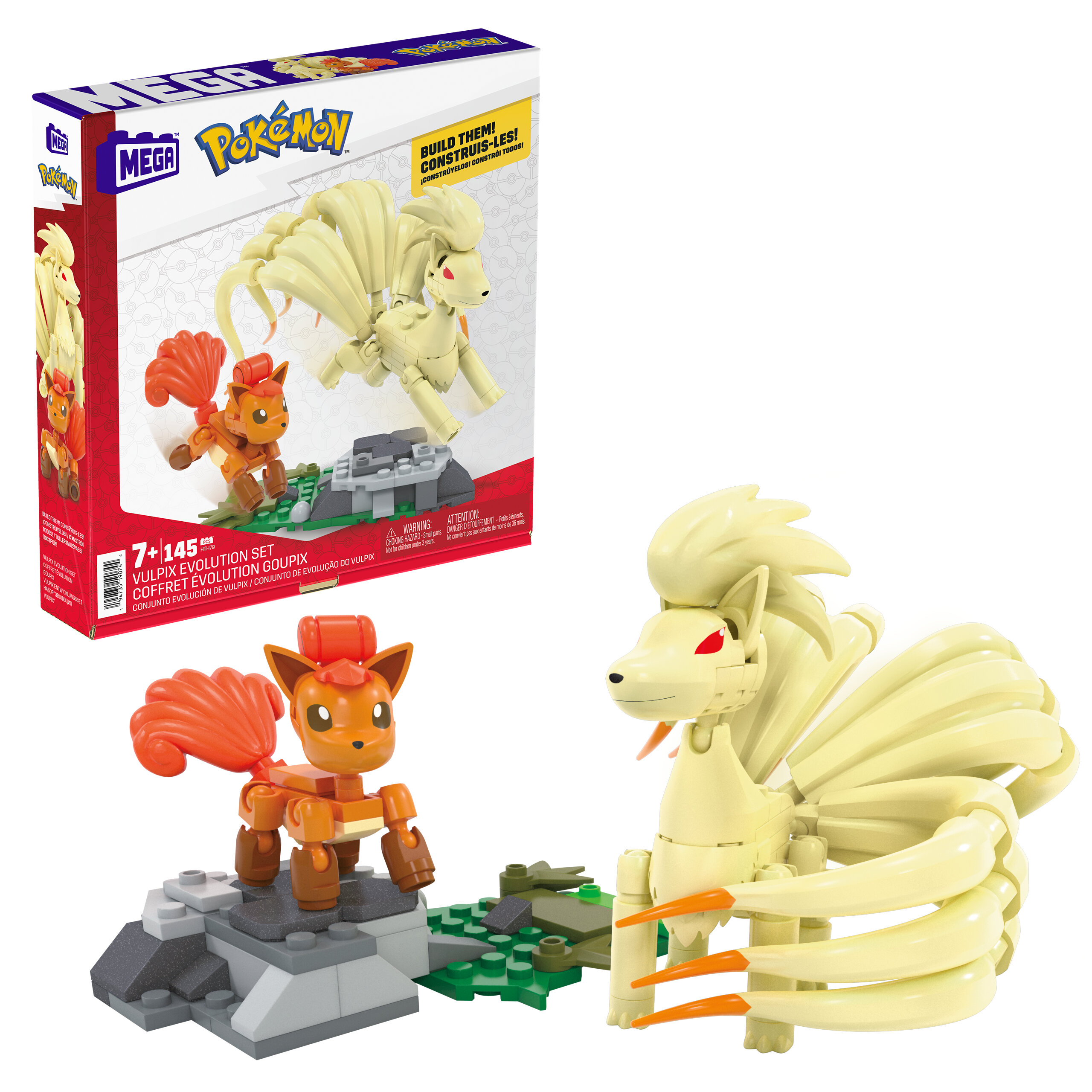 MEGA Pokemon Vulpix Evolution Set (145 Pieces) with 2 Poseable Action Figures for Kids Mega