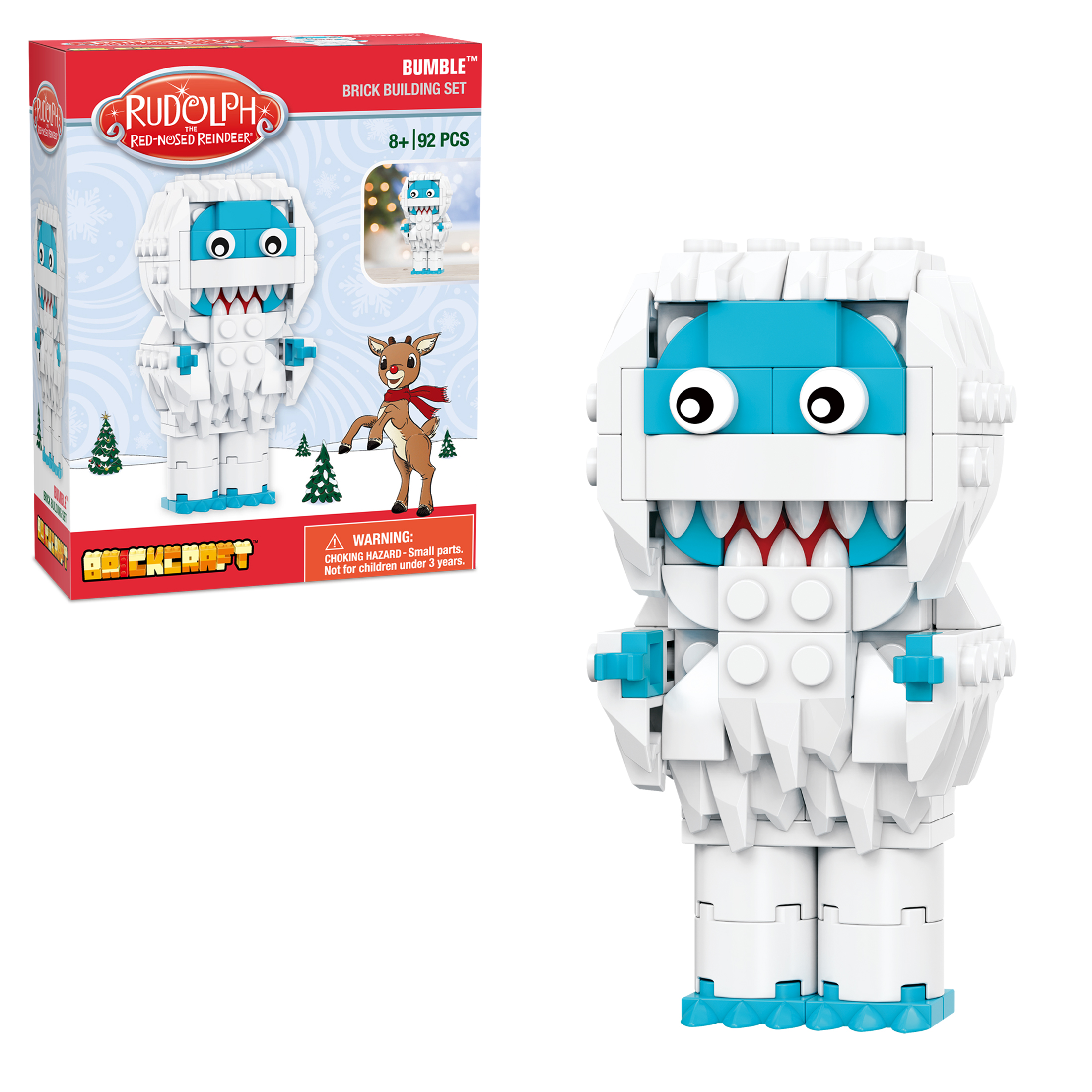 Brickcraft Rudolph Bumble The Abominable Snowman Brick Building Kit (92-Plastic Piece Set), Festive Figure Christmas Décor Brickcraft