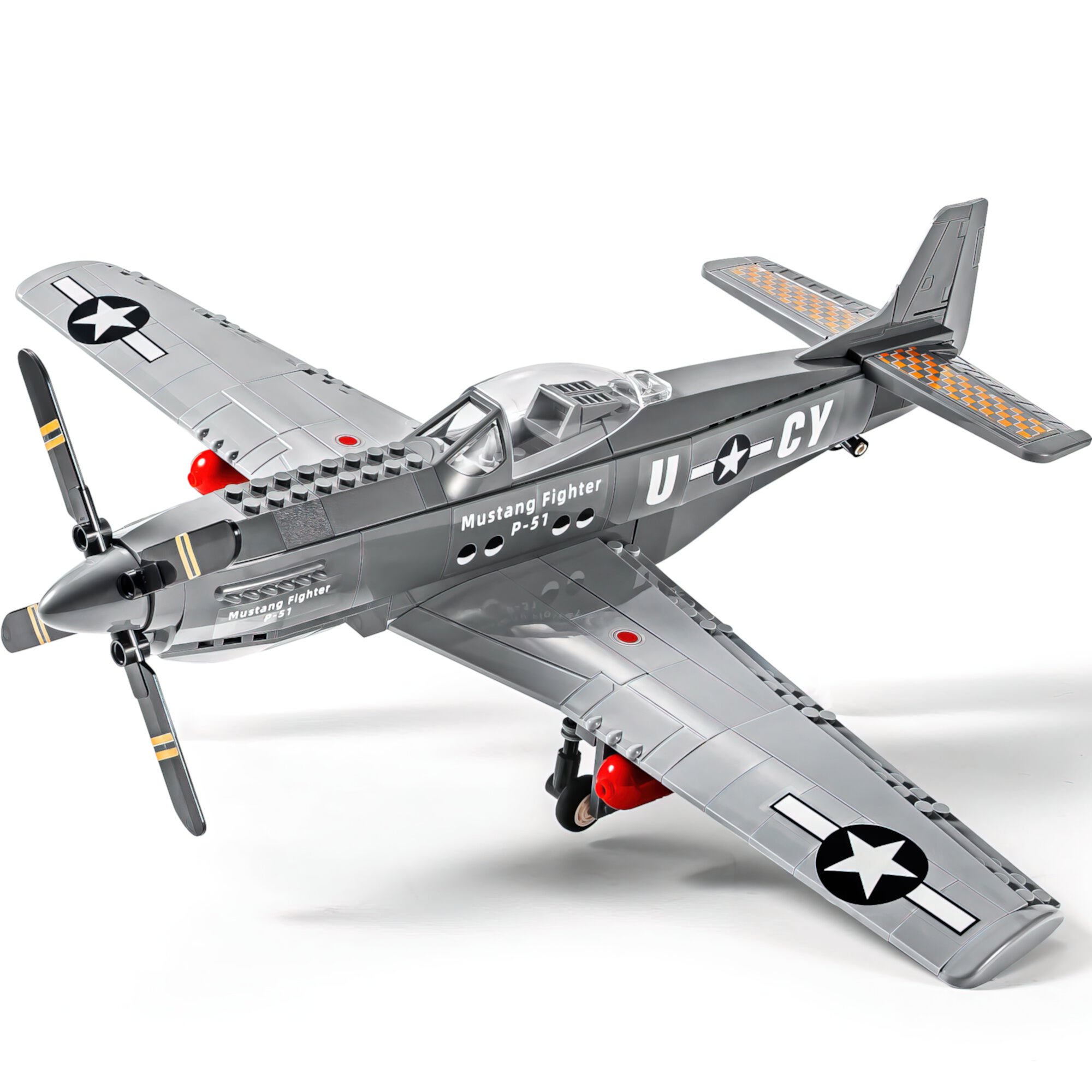 HI-Reeke WW2 Army Fighter Aircraft Building Block Set P-51 Mustang Military Plane Building Kit Gray HI-REEKE