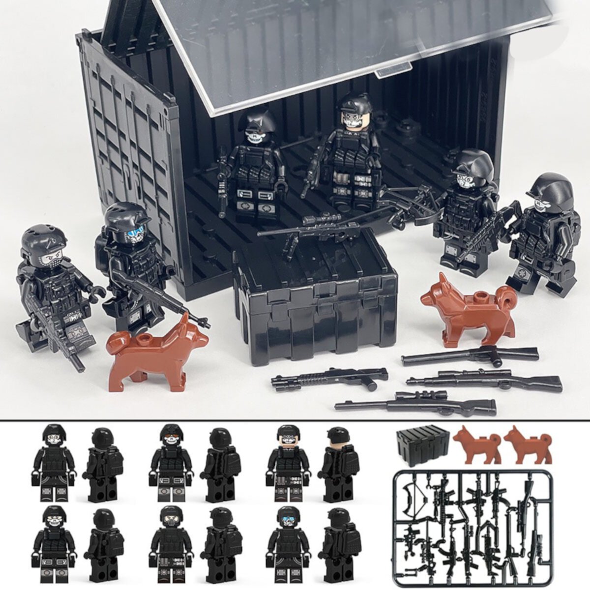 Soapjuice Military Special Forces Minifigure Set with Container - Compatible with Building Blocks Soapjuice