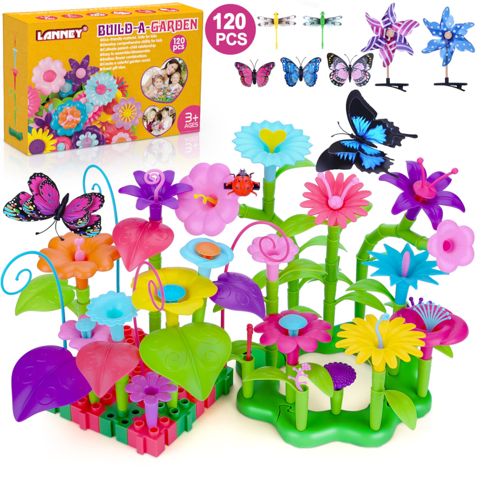 Flower Garden Building Toys, 120Pcs Toy Gifts for 3 4 5 6 Years Old Girls LANNEY