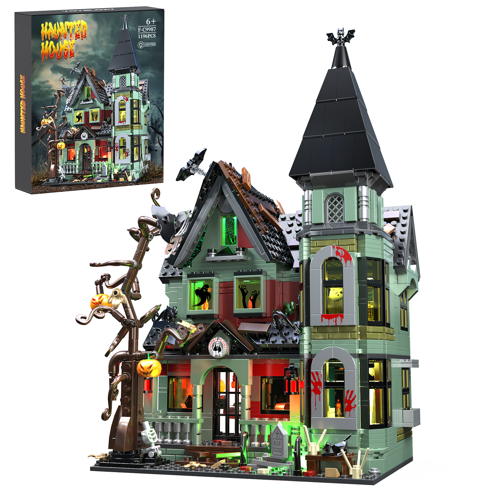 NEW Haunted House Building Block Set Ideas Halloween Holiday Architecture Style Model Toys with Lighting Kit Christmas Gifs AnLinMOC