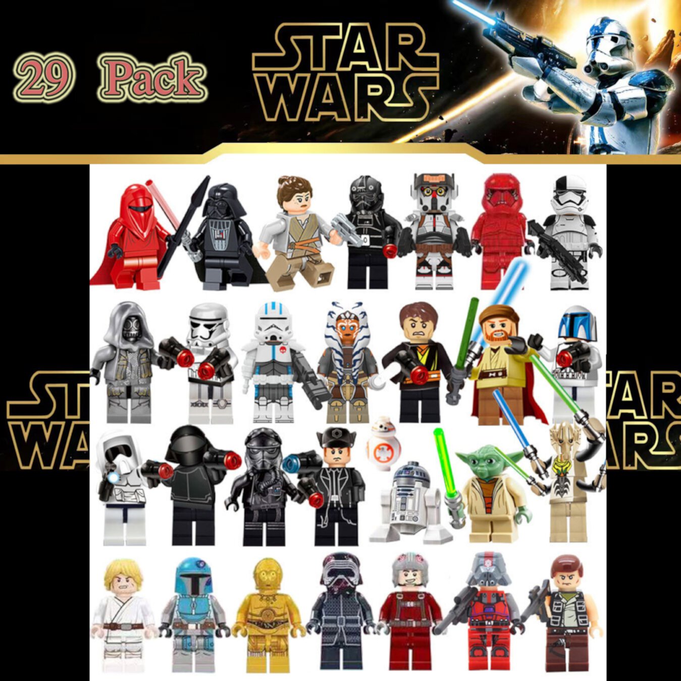 29 Pcs Star Wars Figures Building Blocks Toys Set, Star Wars Action Figures Building Kits Christmans Birthday Gift for Kids and Fans Ganavi