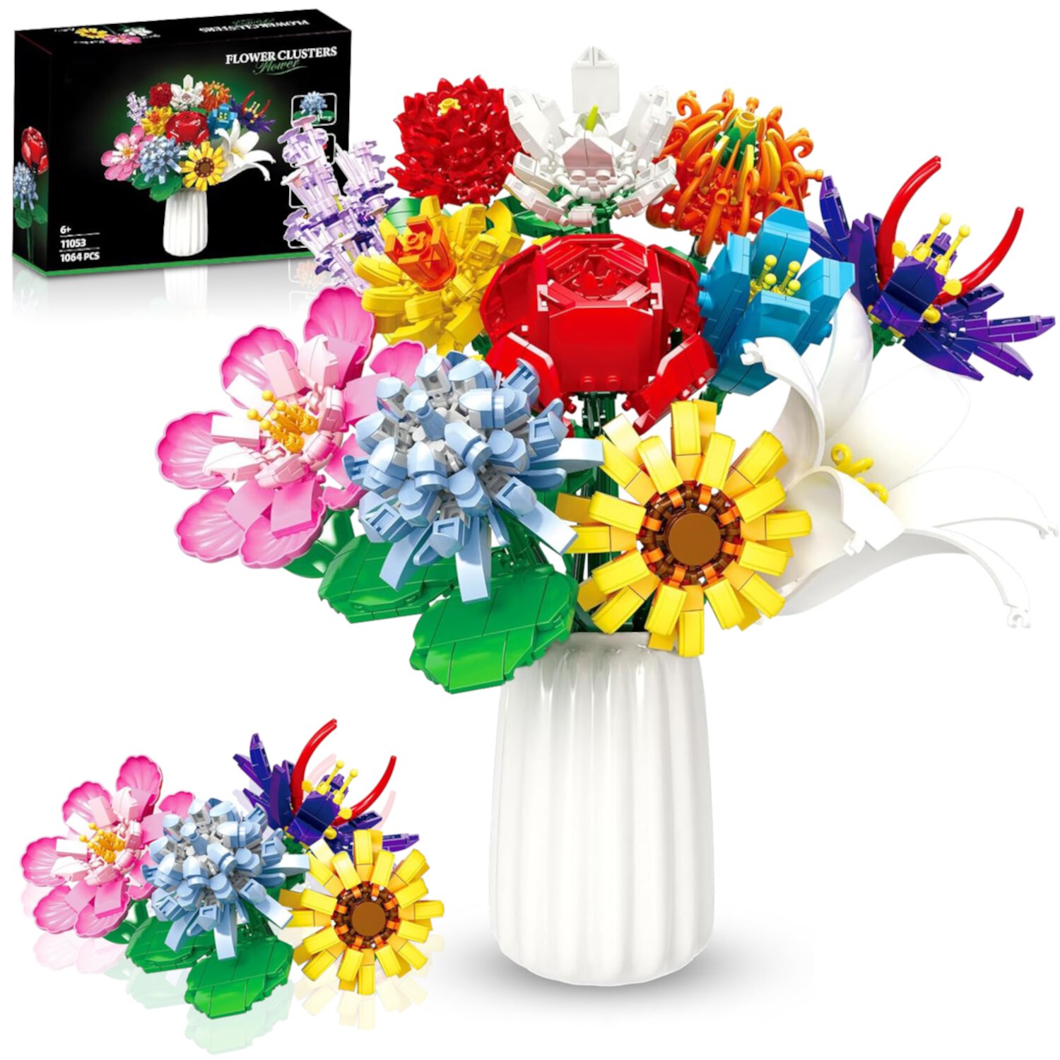 Flower Bouquet Building Set, 1064 Pcs Botanical Collection Building Blocks Toys, 12 Artificial Flowers Decorative Home Plant Decor for Room Valentines’ Day Christmas Birthday (No Vase) Syenll