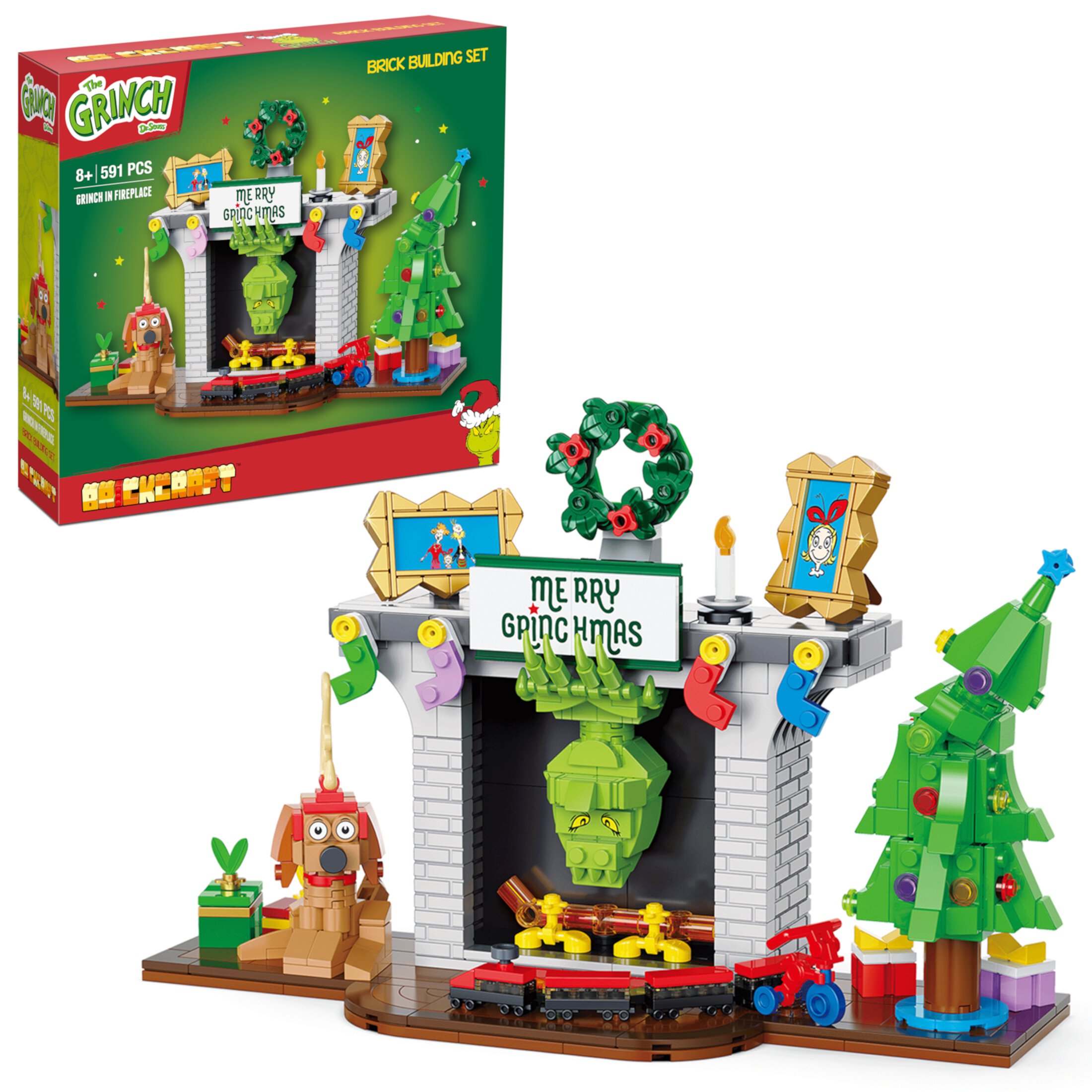 Brickcraft Grinch in Fireplace Brick Building Kit (591-Plastic Piece Set), Limited Edition Collectible, Christmas Décor, Toy Gift Idea for Boys and Girls Ages 8 Years Old and up Brickcraft