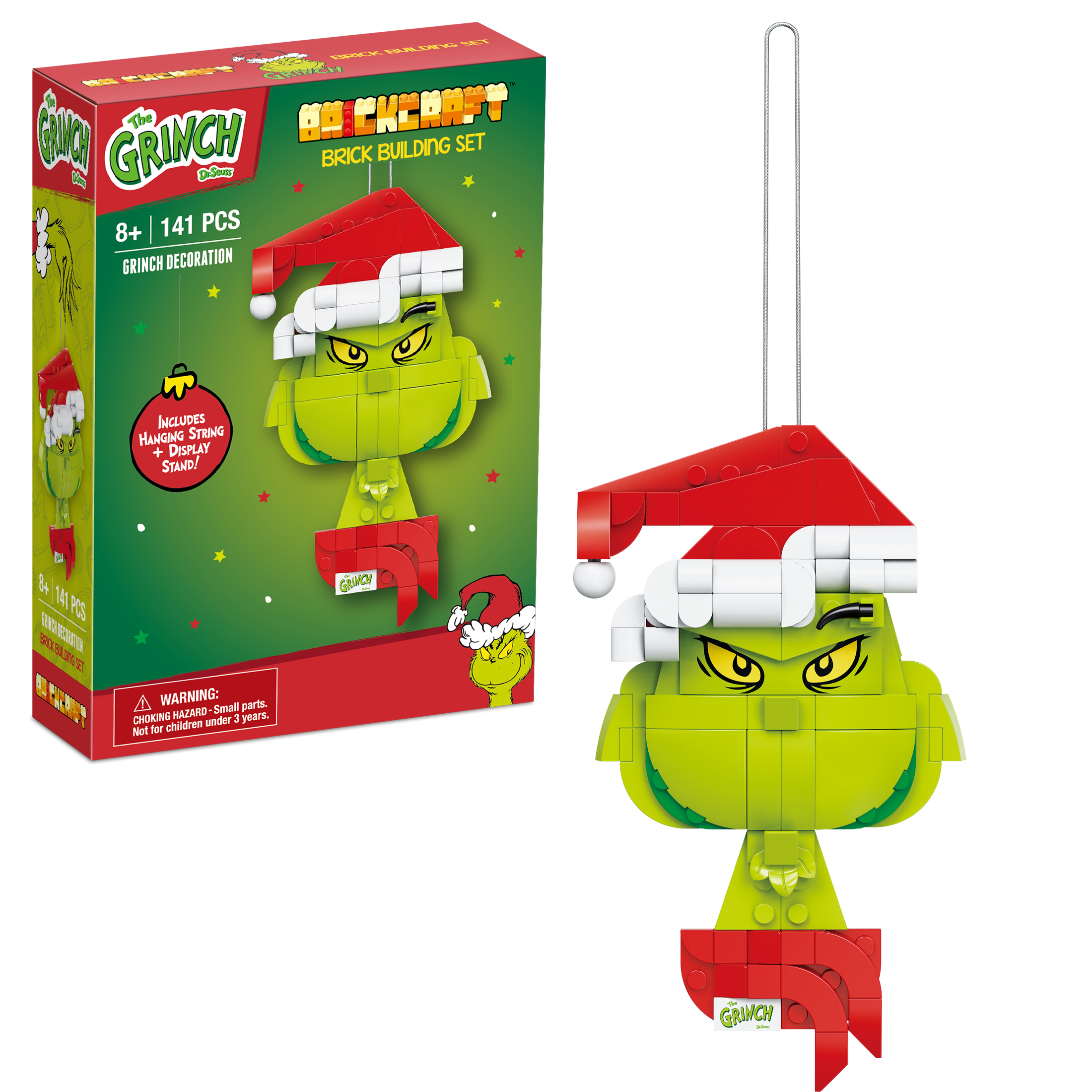 Brickcraft Grinch Decoration Brick Building Kit (141-Plastic Piece Set), Limited Edition, Hanging Christmas Décor, Toy Gift Idea for Boys and Girls Ages 8 Years Old and up Brickcraft