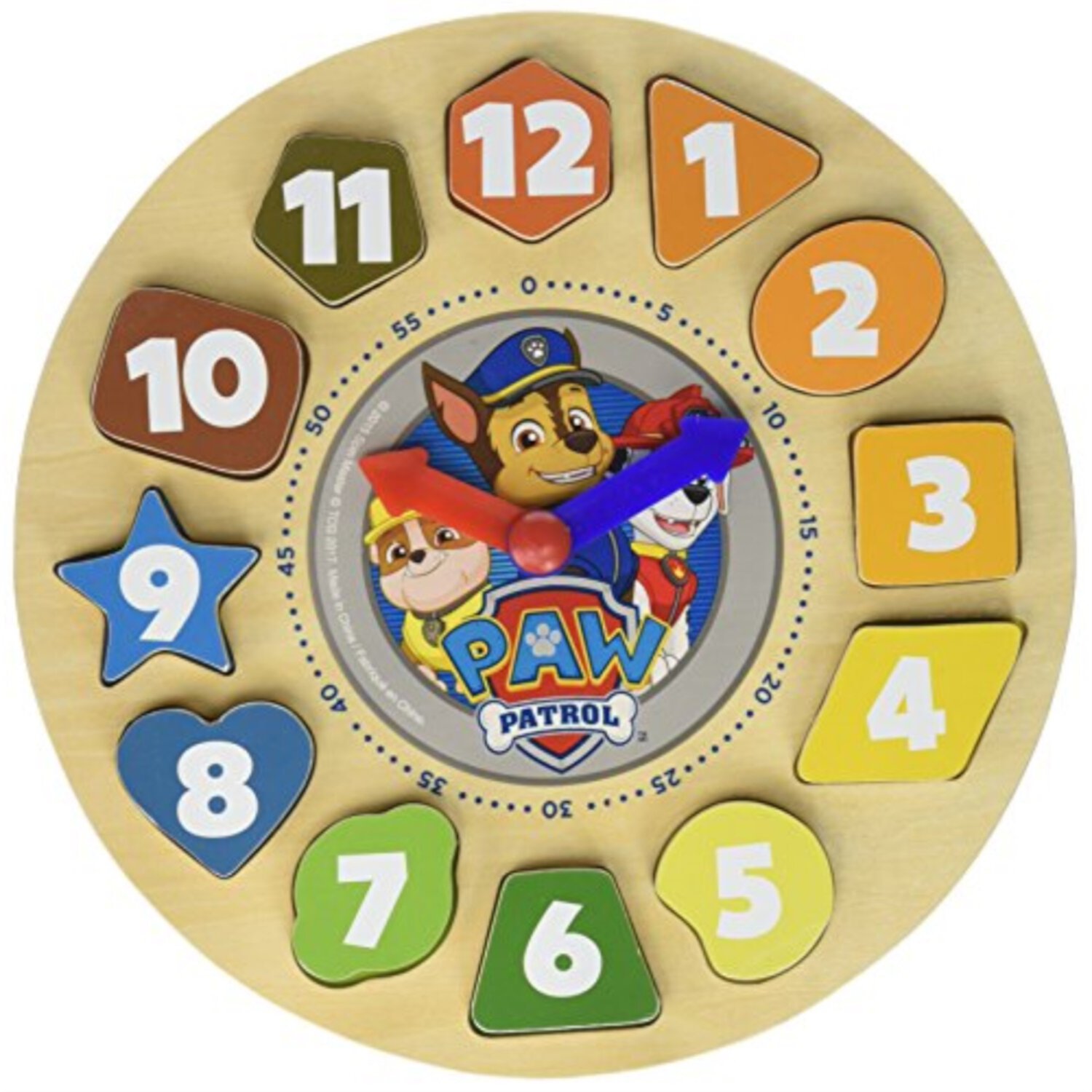 Paw Patrol Shape Sorter clock 12 Wood Pieces For Kids 3 Years and Up Paw Patrol