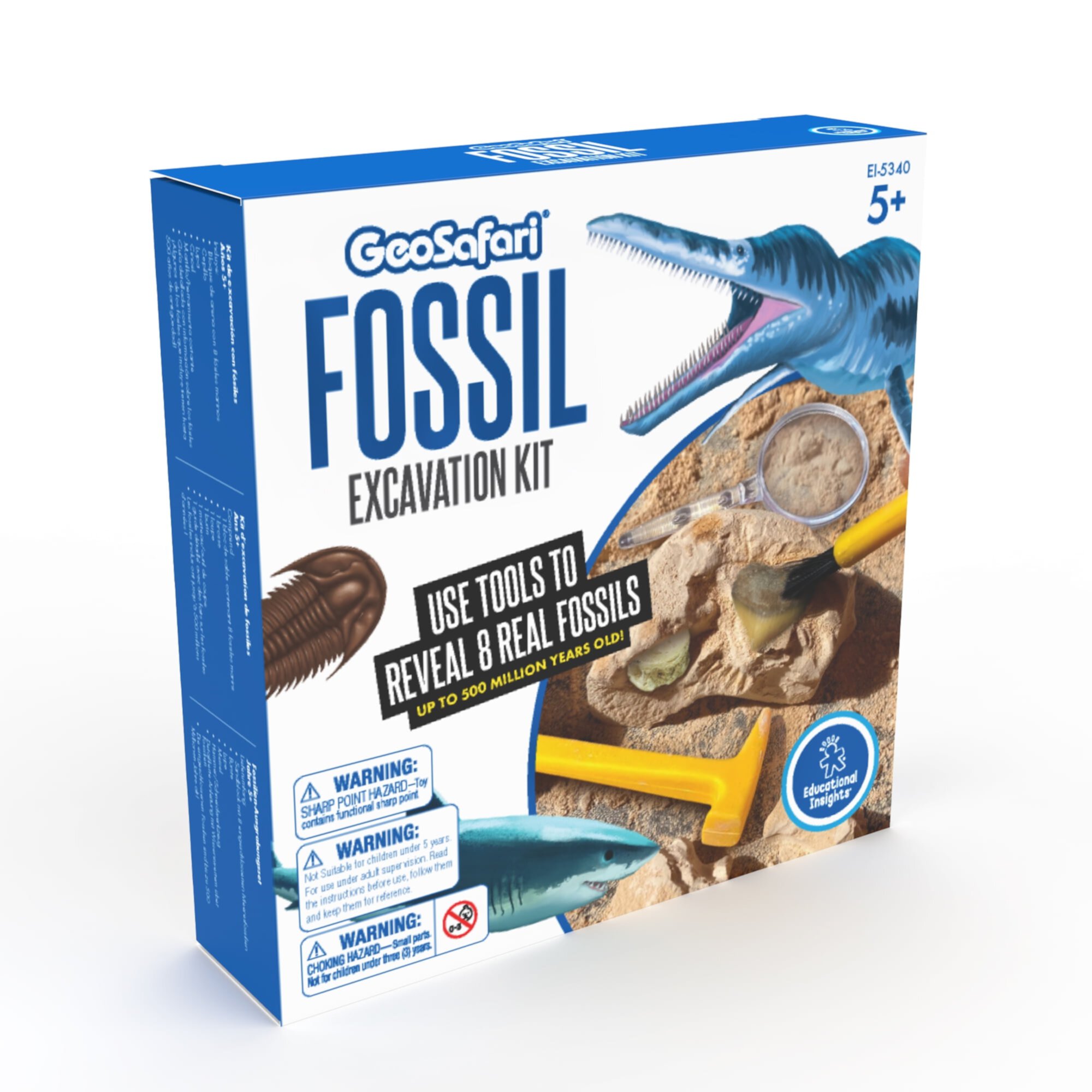 Educational Insights Geo Safari Fossil Excavation Kit: Easter Gift with 8 Real Fossils including Shark Tooth & More, Dinosaur Science Toy for 7+ Educational Insights