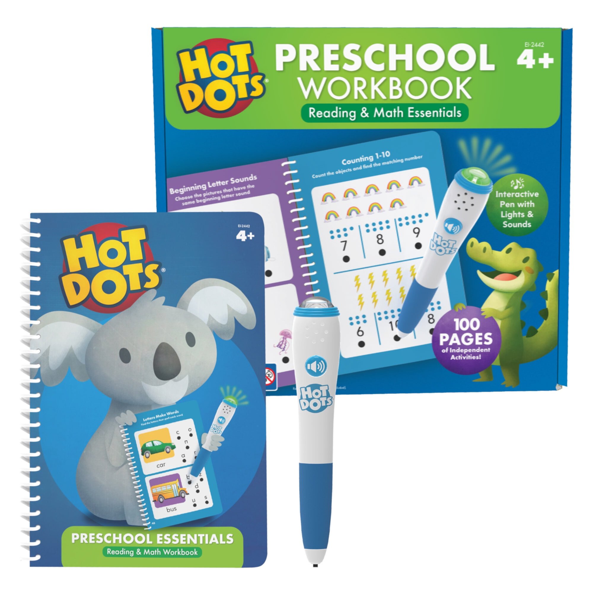 Educational Insights Hot Dots Preschool Interactive Math & Reading Workbook Set, Ages 4+ Educational Insights