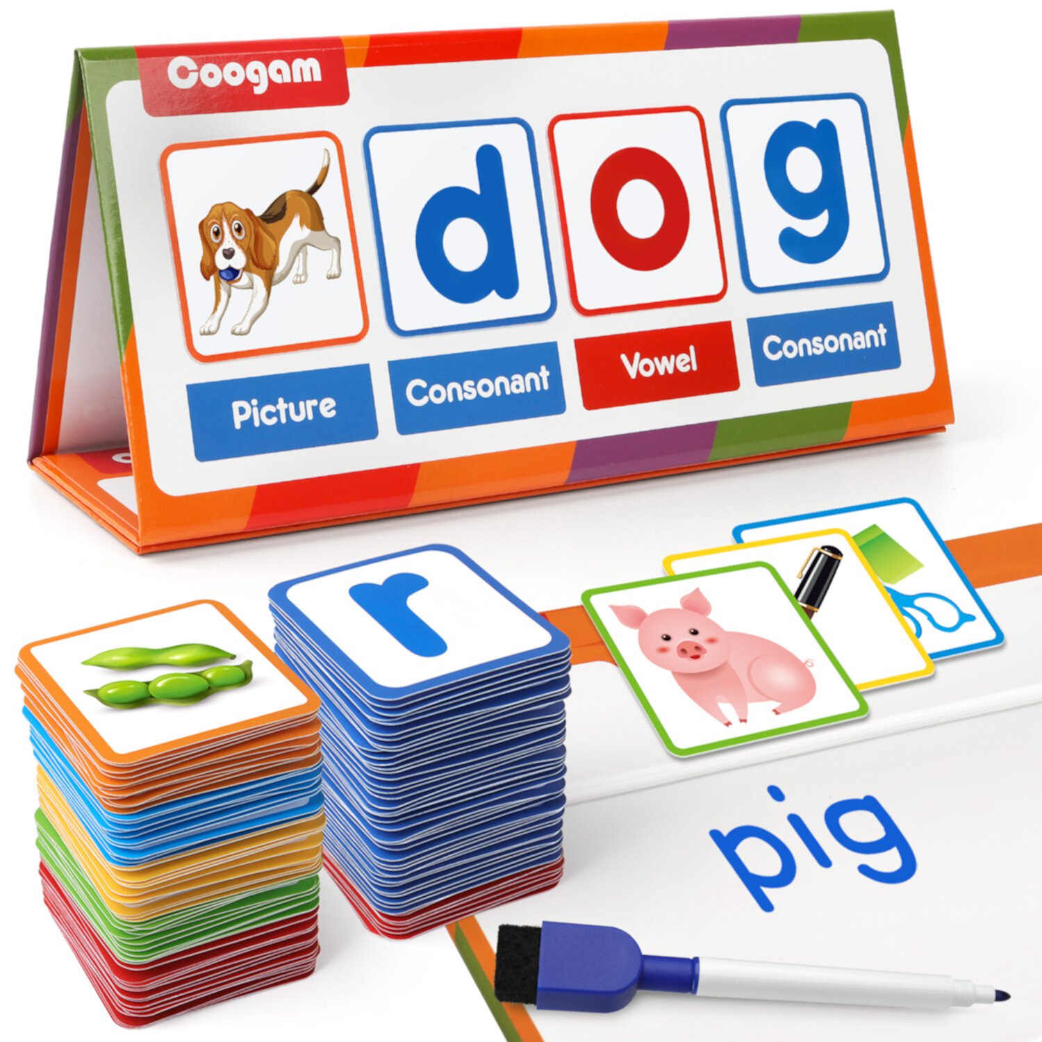 Coogam CVC Spelling Games,Desktop CVC Word Reading Learning Toy, Montessori Educational Phonics Games for 3 Year Old Kids Coogam