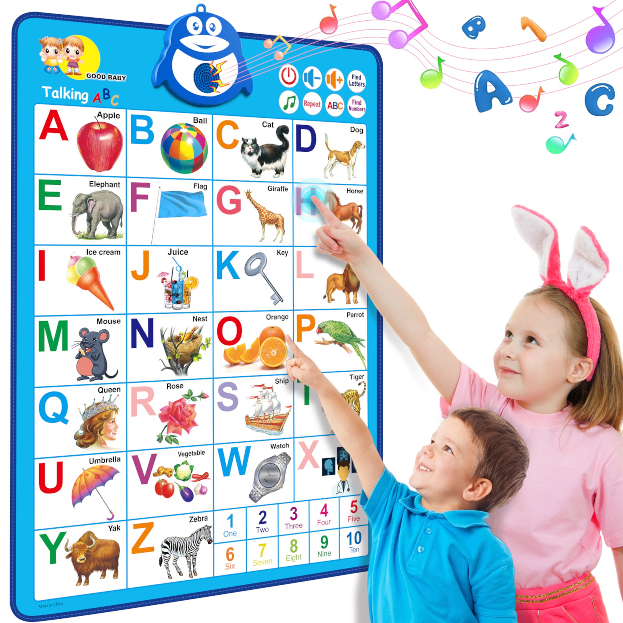 Beefunni Learning Toys for Toddlers 1 2 3+Years, Electronic Interactive Alphabet Wall Chart, Talking ABC Learning Poster with Music Birthday Gifts for 2-6 Years Old Boys and Girls. Beefunni