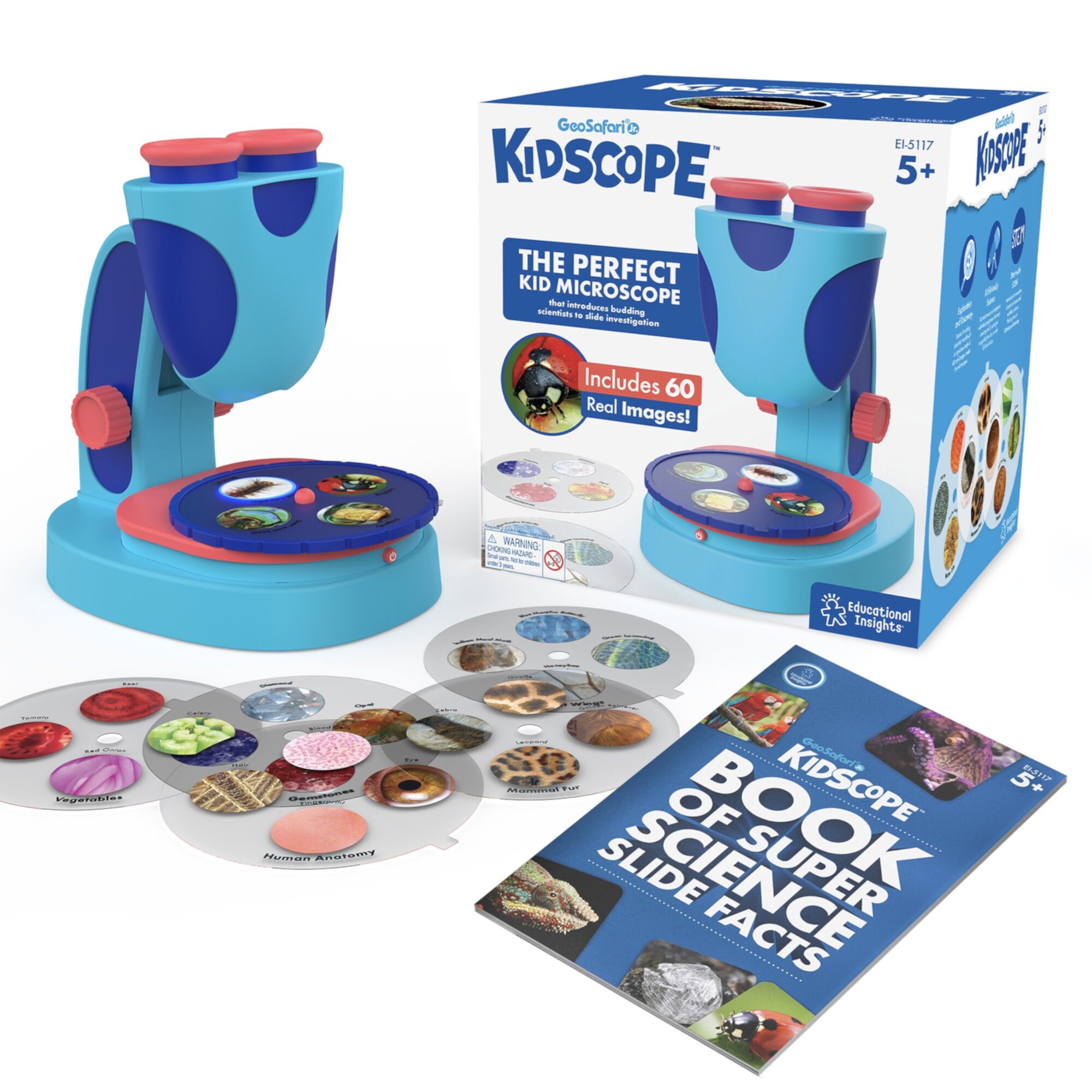 Educational Insights Kidscope Microscope STEM Toy with 15 Slides & Lights, Science Kit for Kids Ages 5 6 7+ Educational Insights