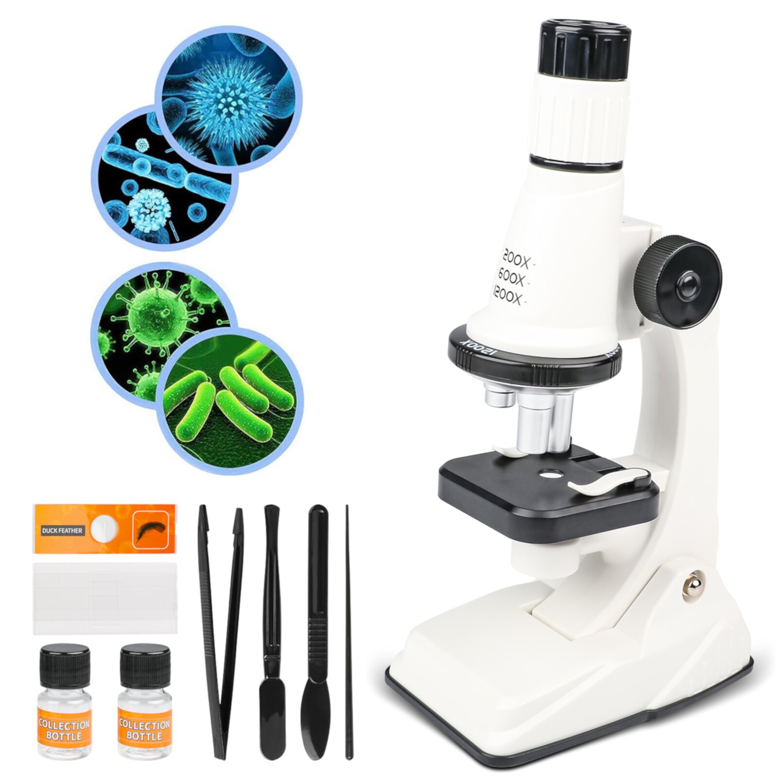 Flooyes Microscope Kit for Kids, 200X-1200X Kids Beginner Microscope STEM Kit with LED Light, Educational and Learning Toy Gift for Kids 5 6 7 8 9 10 11 12 Flooyes