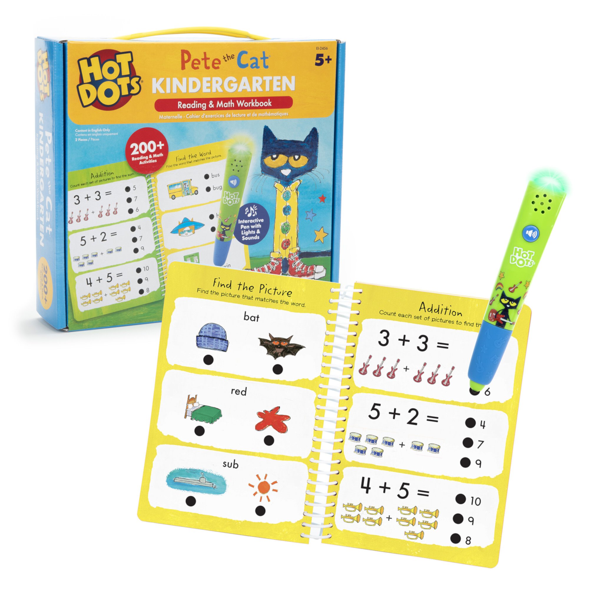 Educational Insights Hot Dots Pete the Cat Kindergarten Reading and Math Workbook for Kids Ages 5+ Educational Insights