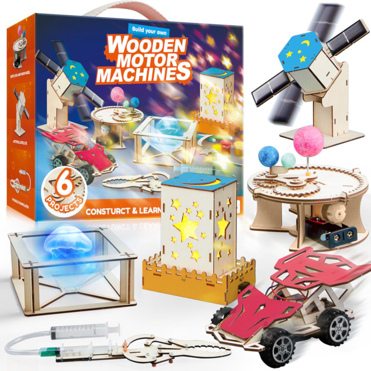 SYNCFUN 6 in 1 STEM Building Toys for Kids Wooden Craft Kits Science Model Toys for Boys and Girls Age 8-12 SYNCFUN