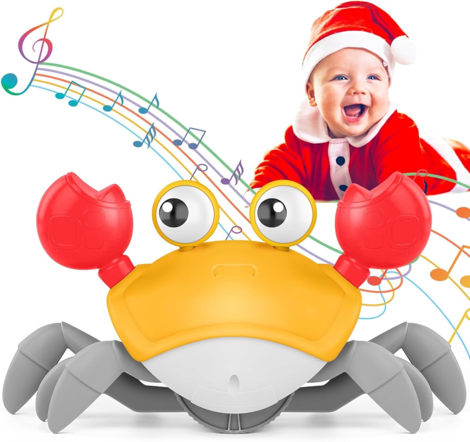 Lvelia Crawling Crab Baby Toy, Tummy Time Gifts for Toddler & Newborn, Light-Up Walking Dancing Moving Crab with Music & Obstacle Avoidance, Infant Rechargeable Sensory Development Toy (Orange) Lvelia