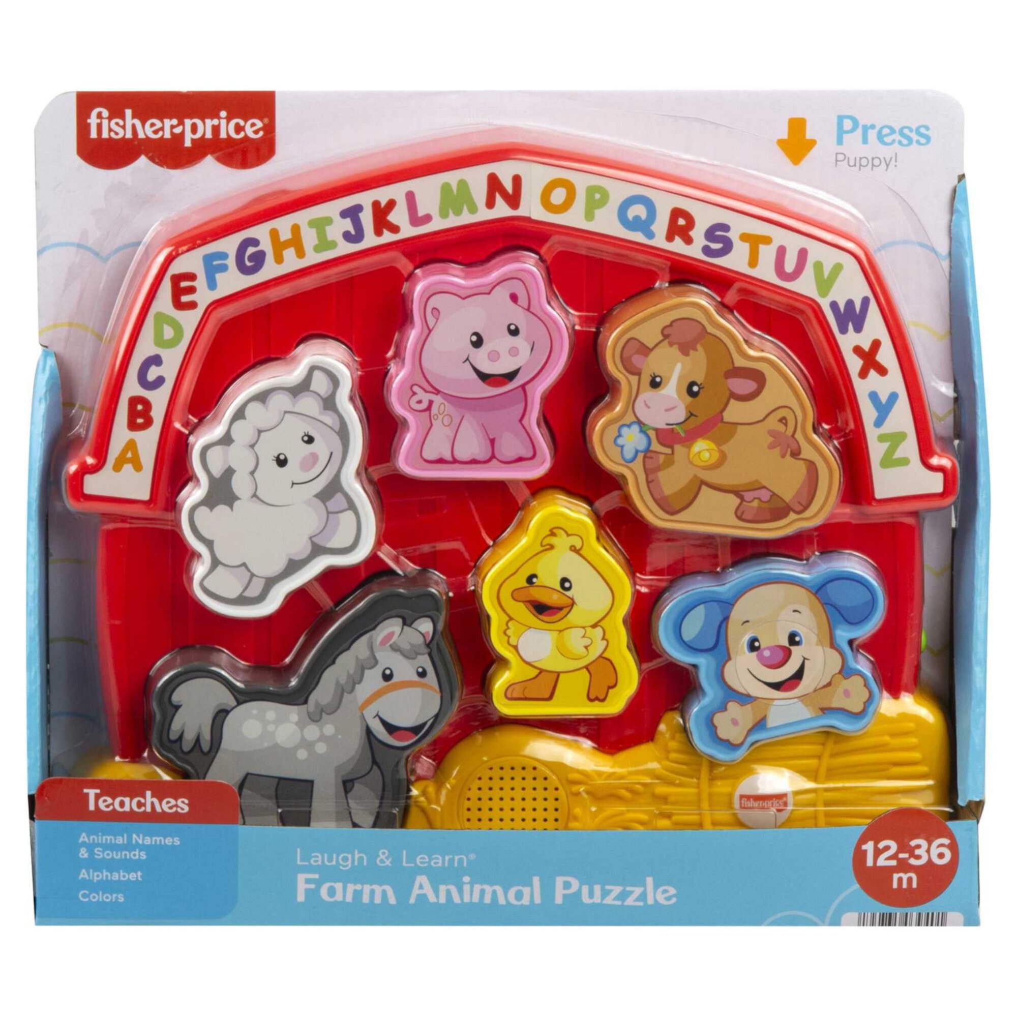 Fisher-Price Laugh & Learn Farm Animal Puzzle Shape Sorting Toddler Toy with Music & Sounds, Plastic Fisher-Price