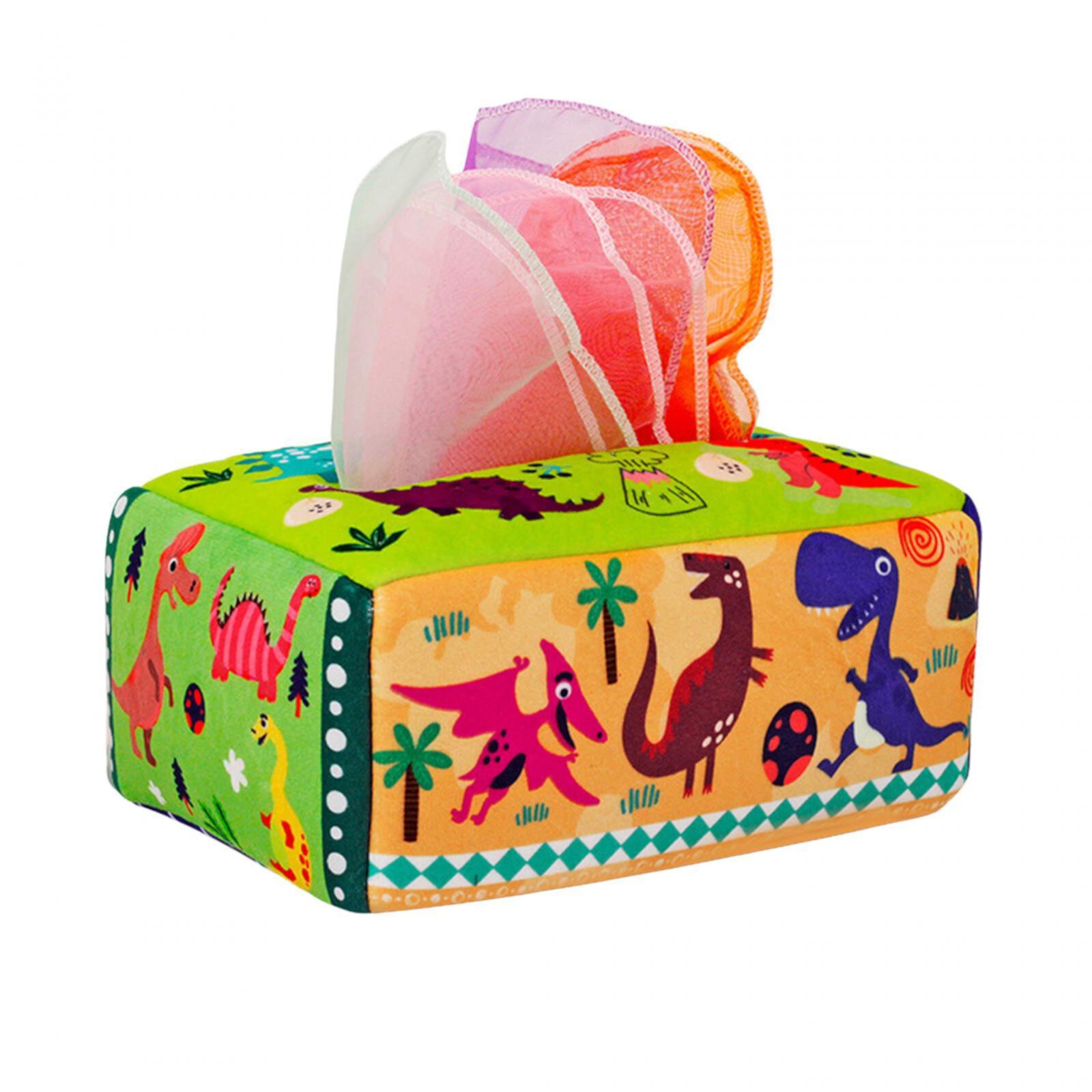 Infant Tissue Box Toy Soft High Contrast Baby Toys Montessori Toys Development with 10 Colorful Scarves Sensory Toys for Kids Great Gifts Dinosaur Hellery