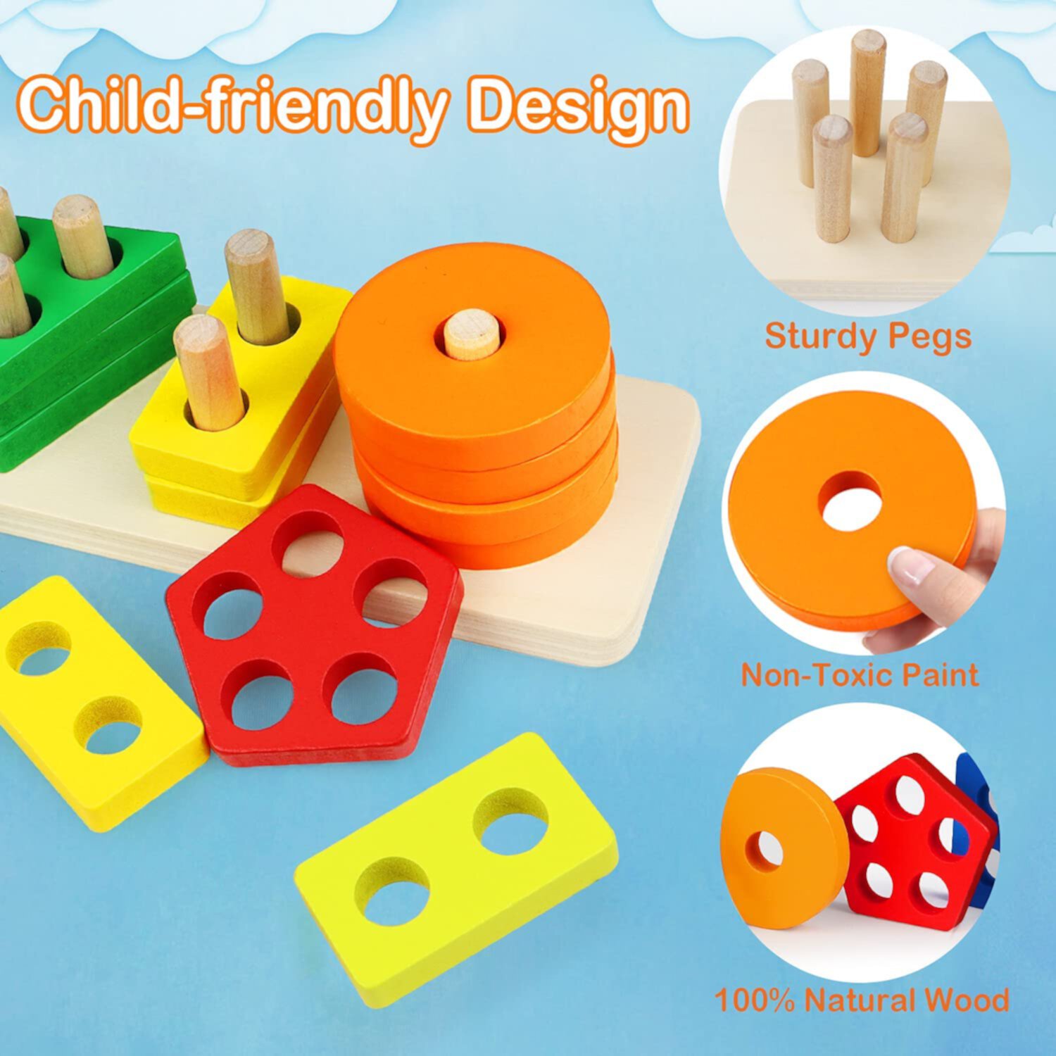 VATENIC Montessori Toys for 1 to 3-Year-Old Boys Girls Toddlers, Wooden Sorting & Stacking Toys for Toddlers and Kids Preschool, Educational Toys VATENIC