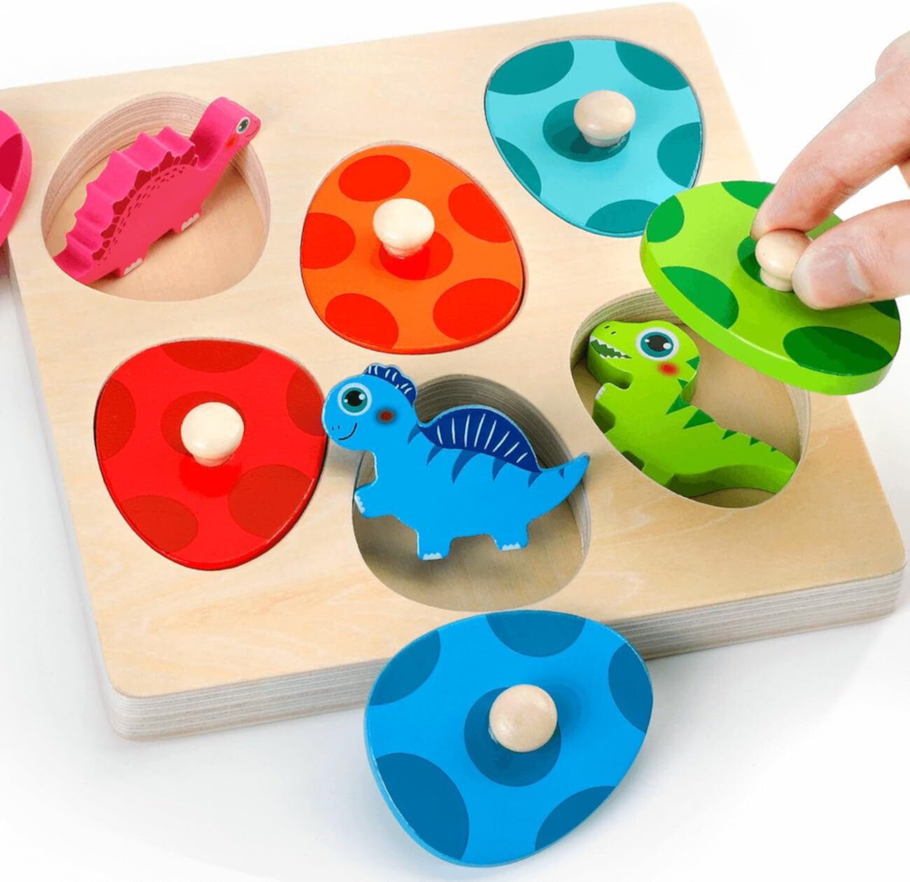 Style-Carry Wooden Dinosaur Montessori Toys, Match & Cover Educational Learning Toy for 1 2 3 Years Old Kids, Toddlers Shape Puzzles Birthday Gifts Style-Carry