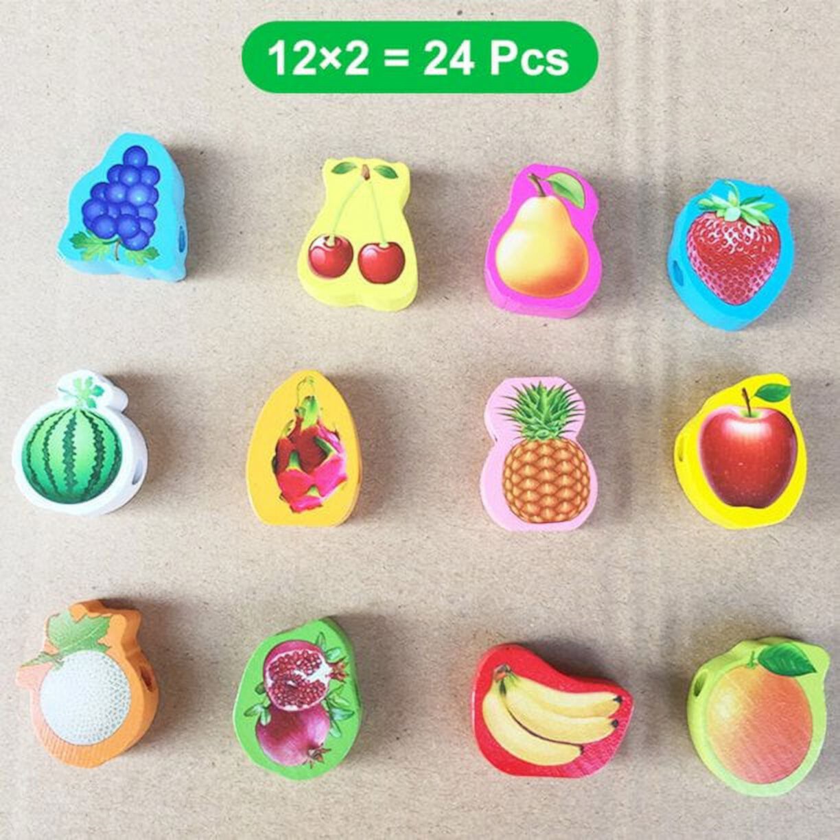 SHELLTON 24Pcs Fruits Lacing Beads, Montessori Toys for Toddlers Occupational Therapy Fine Motor Skills Shellton