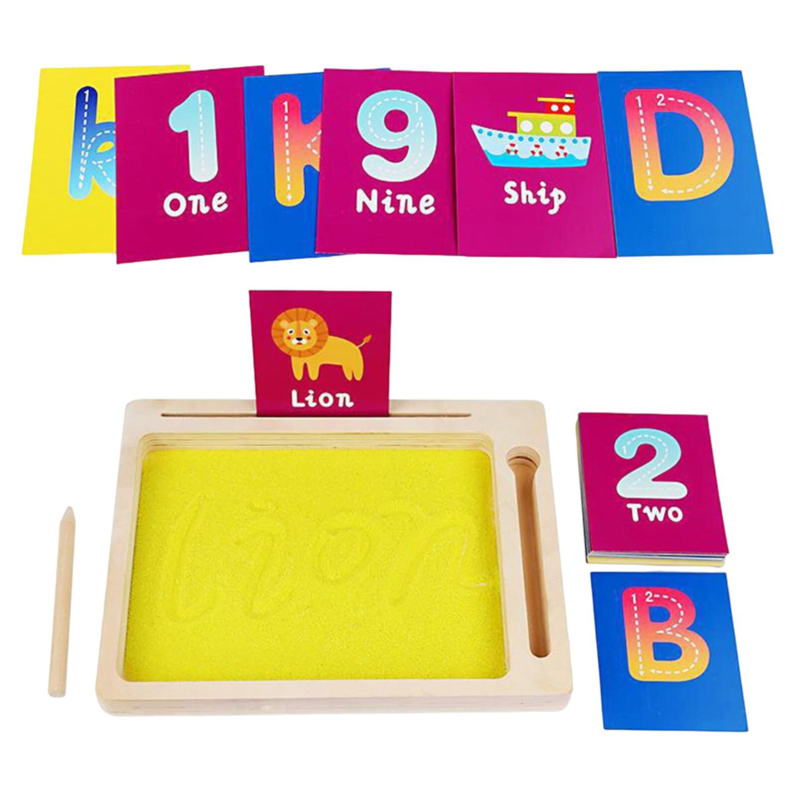 Montessori Toys Wooden Sand Scraping Box Educational Toys Teaching Aids Sand Tray toys Numbers Exercises Recognition Painting Training Hellery