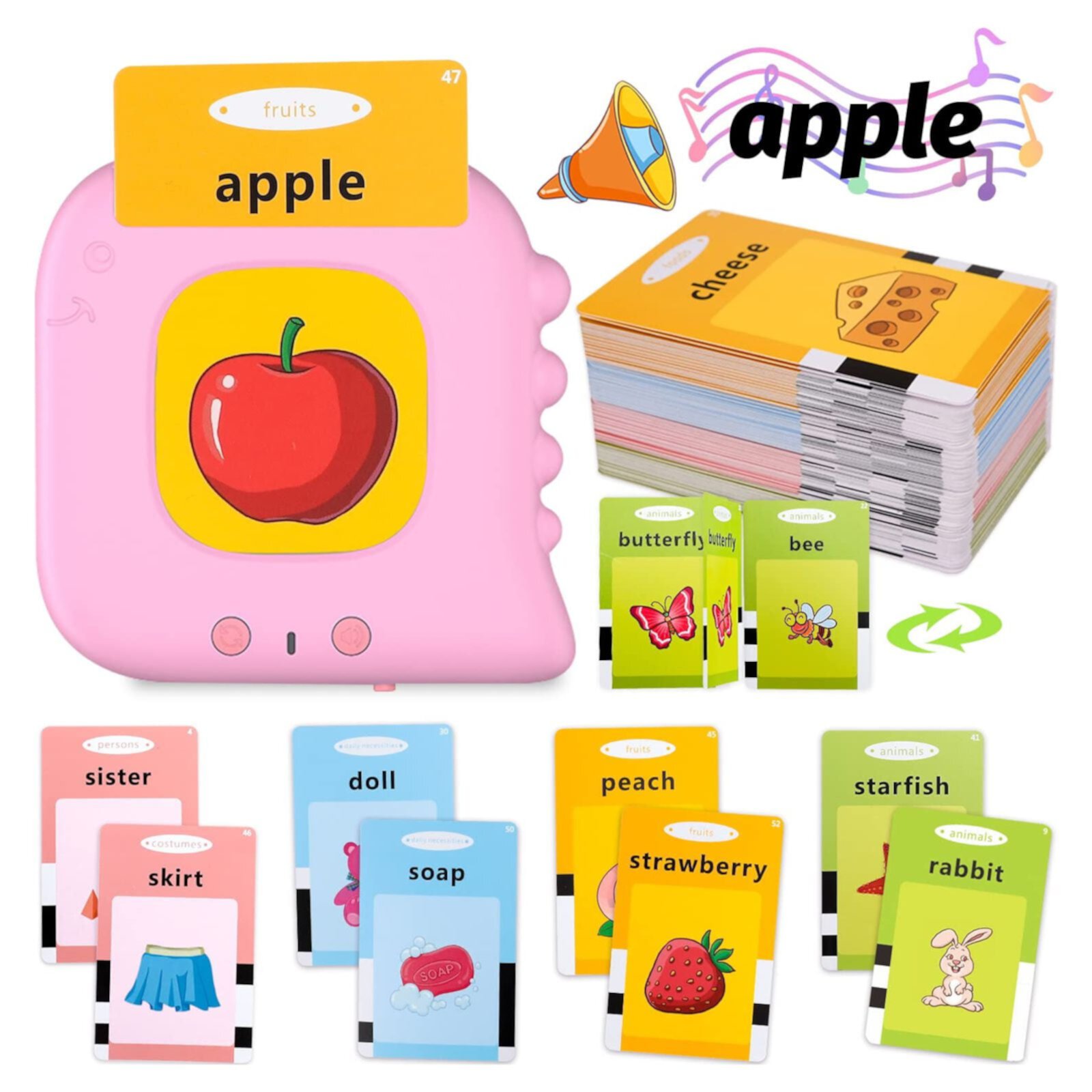 Dikence Talking Flash Cards Learning Toys for 2 3 4 5 6 Years Old Boys Girls - Educational Toddlers Toys Reading Machine with 224 Words, Preschool Montessori Toys and Birthday Gift for Kids Ages 2-7 Dikence